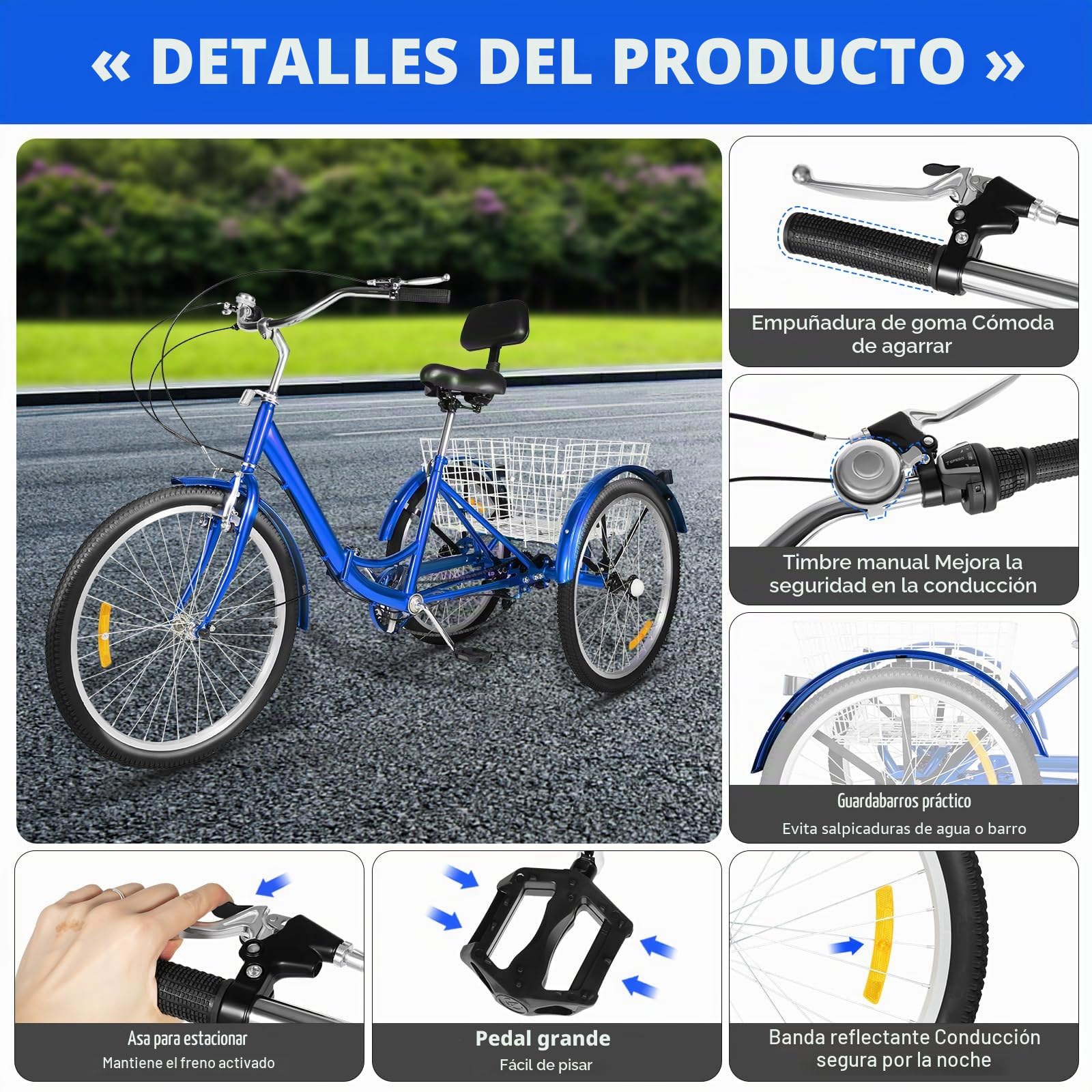Triciclo plegable de 24 pulgadas para adultos, bicicleta para personas mayores, triciclo plegable con cesta de almacenamiento, 7 velocidades, ideal para ir de compras, capacidad de peso 120 kg
