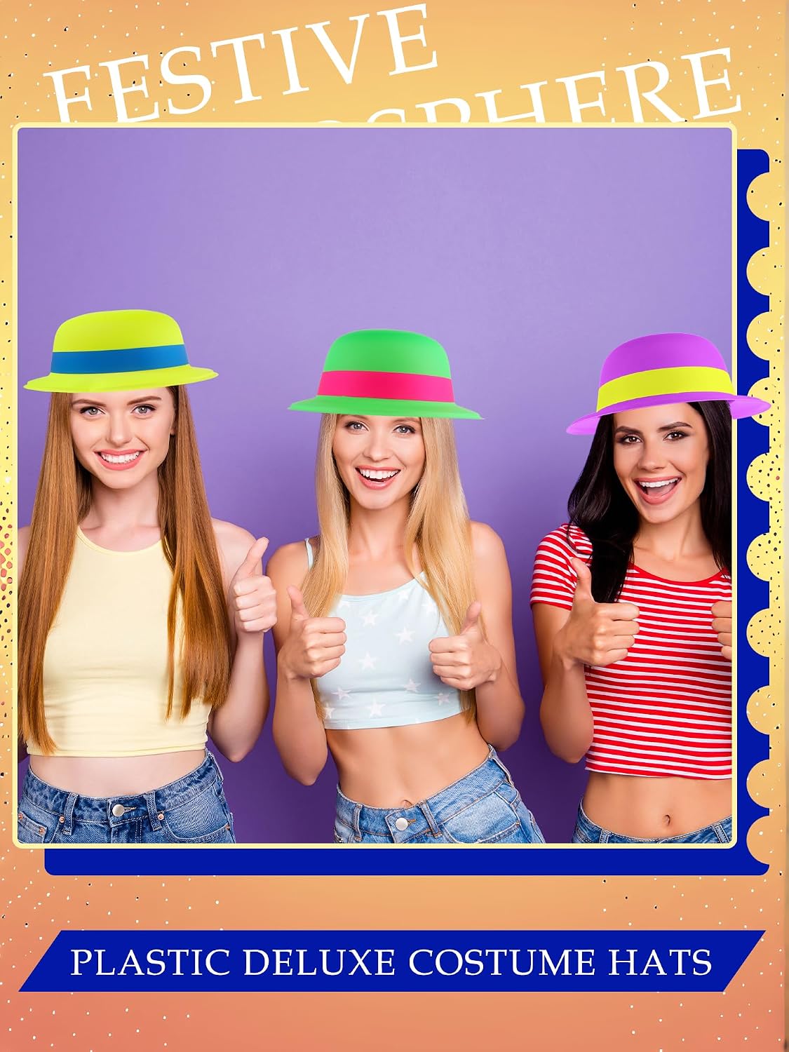24 Pcs Plastic Bowler Hats Neon Bowler Derby Hat Colorful Party Hats Bulk for Adult Kids Birthday Carnival Happy New Year Parties, 6 Colors