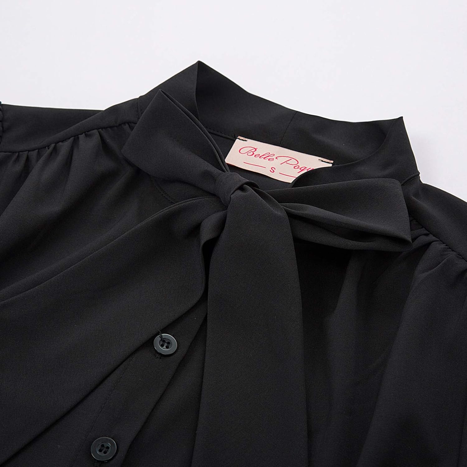 Belle Poque Summer Short Sleeve Office Button Down Blouse Stripe Shirt Tops with Bow Tie BP573 - Image 6