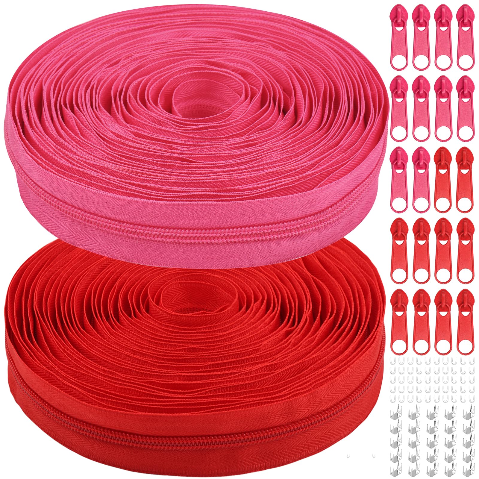 MicButty The Yards 10 Yards Bulk Zipper - (#5) Zippers, Nylon Coil with 20PCS Sliders for DIY Sewing Bags (Rosa und Rot, #5)