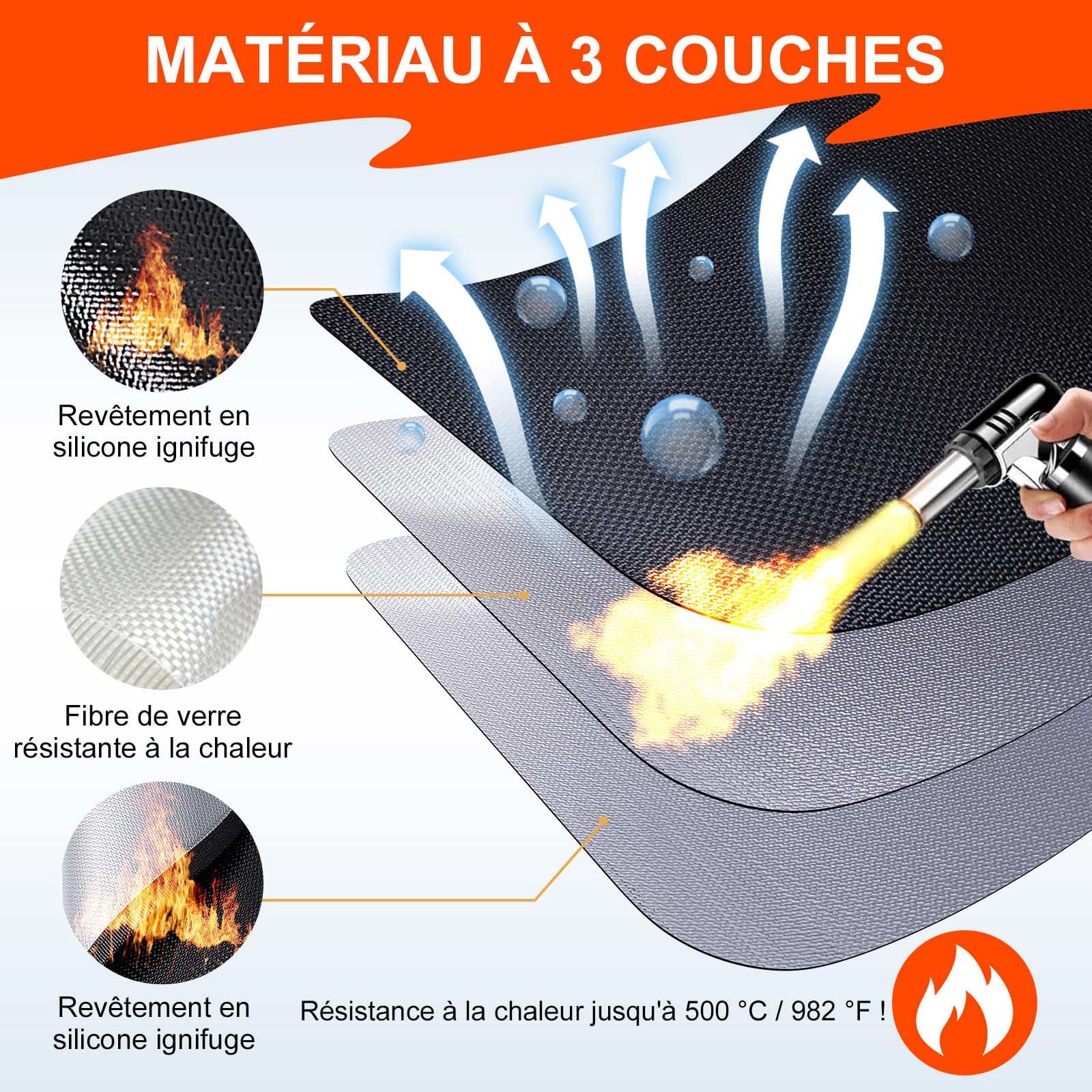 Tapis de Protection Thermique Pliable 60x105 cm Ignifuge Anti-étincelles pour Barbecues Poêles à Bois Sol