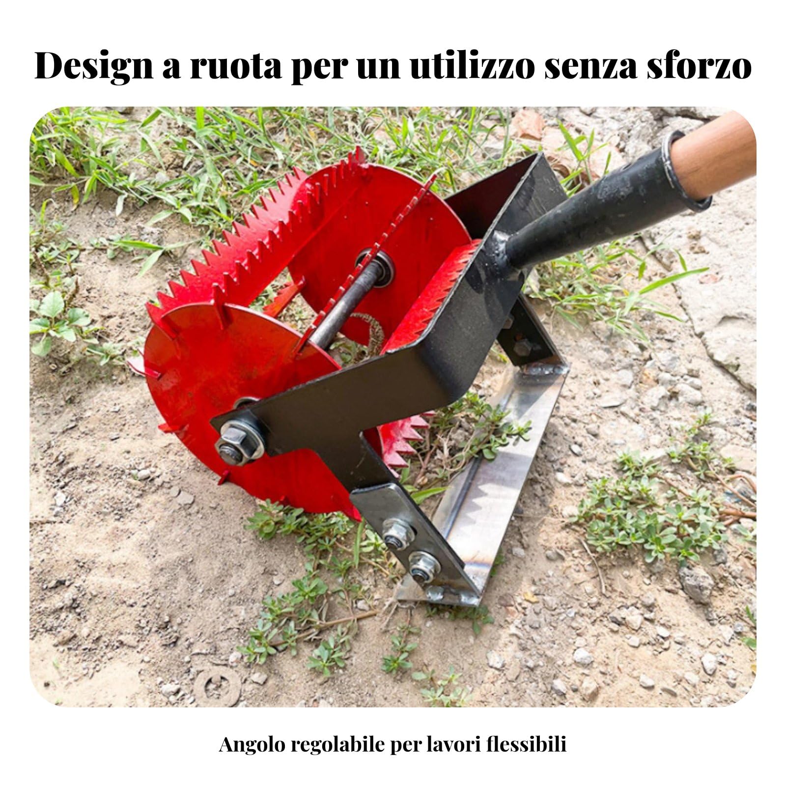 Désherbeuse à Roues avec Soc Réglable en Acier Manganèse et Manche pour Le Sol Arracher Les Mauvaises Herbes dans Les Jardins Ornementaux et Les Pelouses, Petit