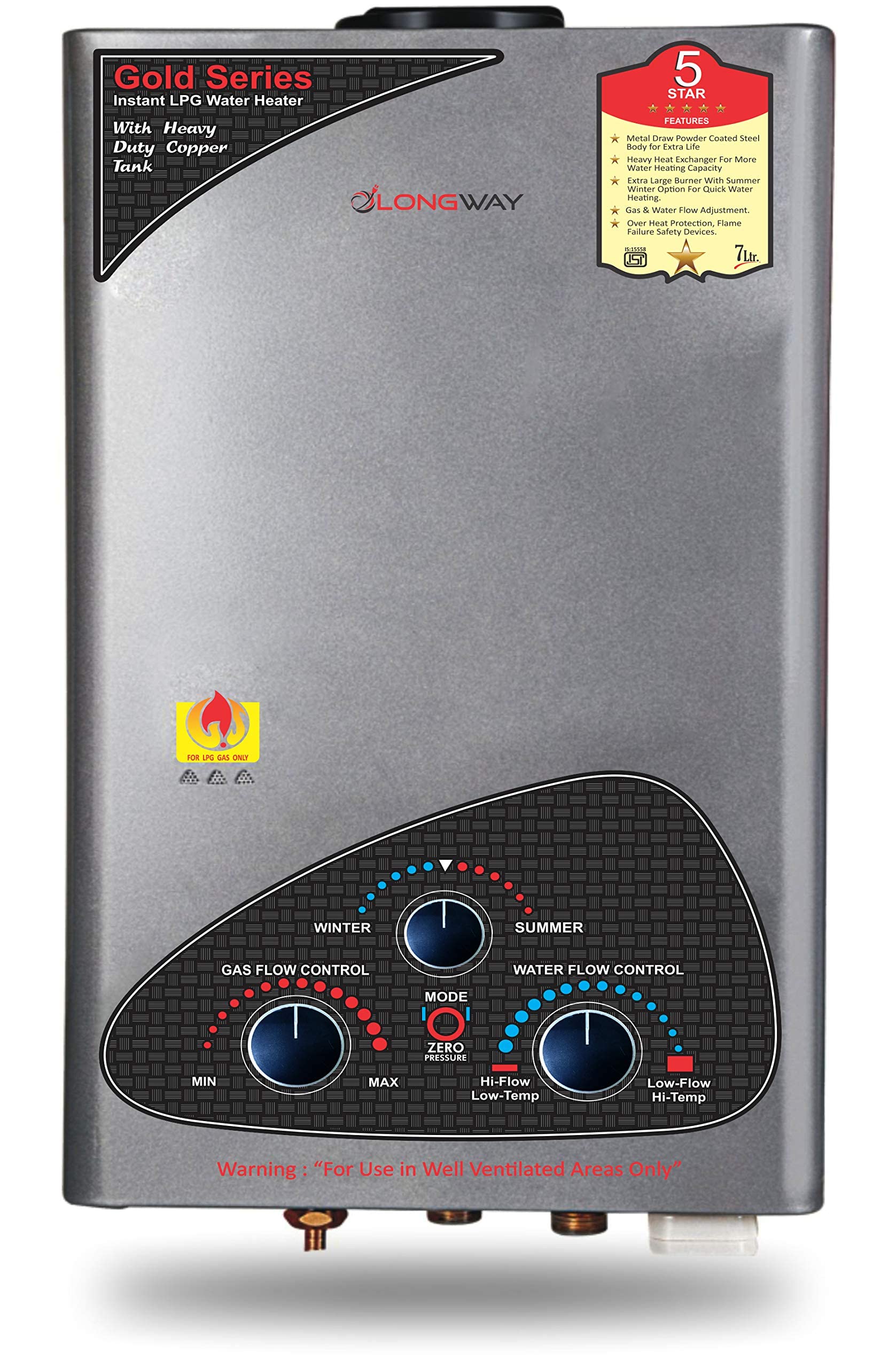 Buy Longway Xolo Gold Dlx 7 ltr Automatic 5 Star Rated Gas Instant Water  Heater with 2 Year Warranty (Off White) Online at Low Prices in India -  Amazon.in