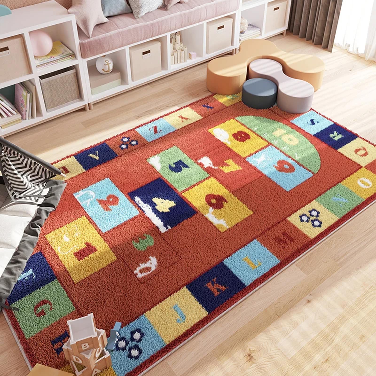 Jessruly Hopscotch Planet Pattern Flannel Area Rug – Soft Educational Floor Mat for Playroom & Nursery, Non-Slip, Machine-Washable, Eco-Friendly Design (80 x 120 cm / 31.49 x 47.24 in)
