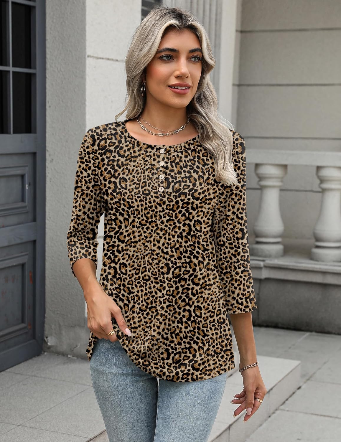 Zeagoo 3/4 Length Sleeve Women Tops Crew Neck Blouses Dressy Casual Summer T Shirts Loose Fit Business Work Clothes - Image 4