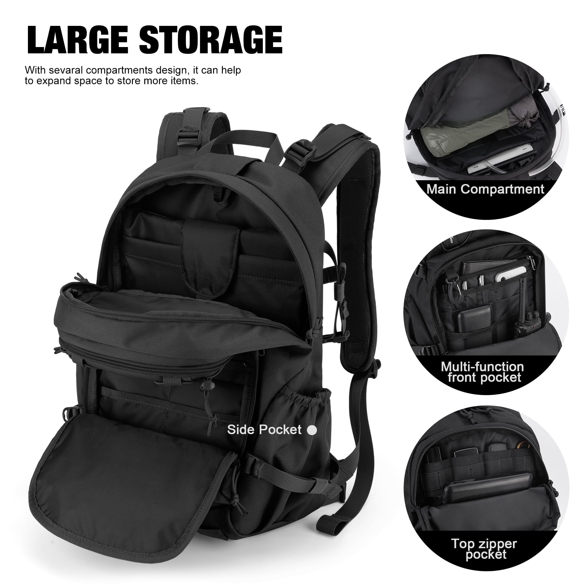 Mardingtop Plecak taktyczny, 25 l, plecak outdoorowy, plecak turystyczny, wielokrotny plecak podróżny, plecak trekkingowy