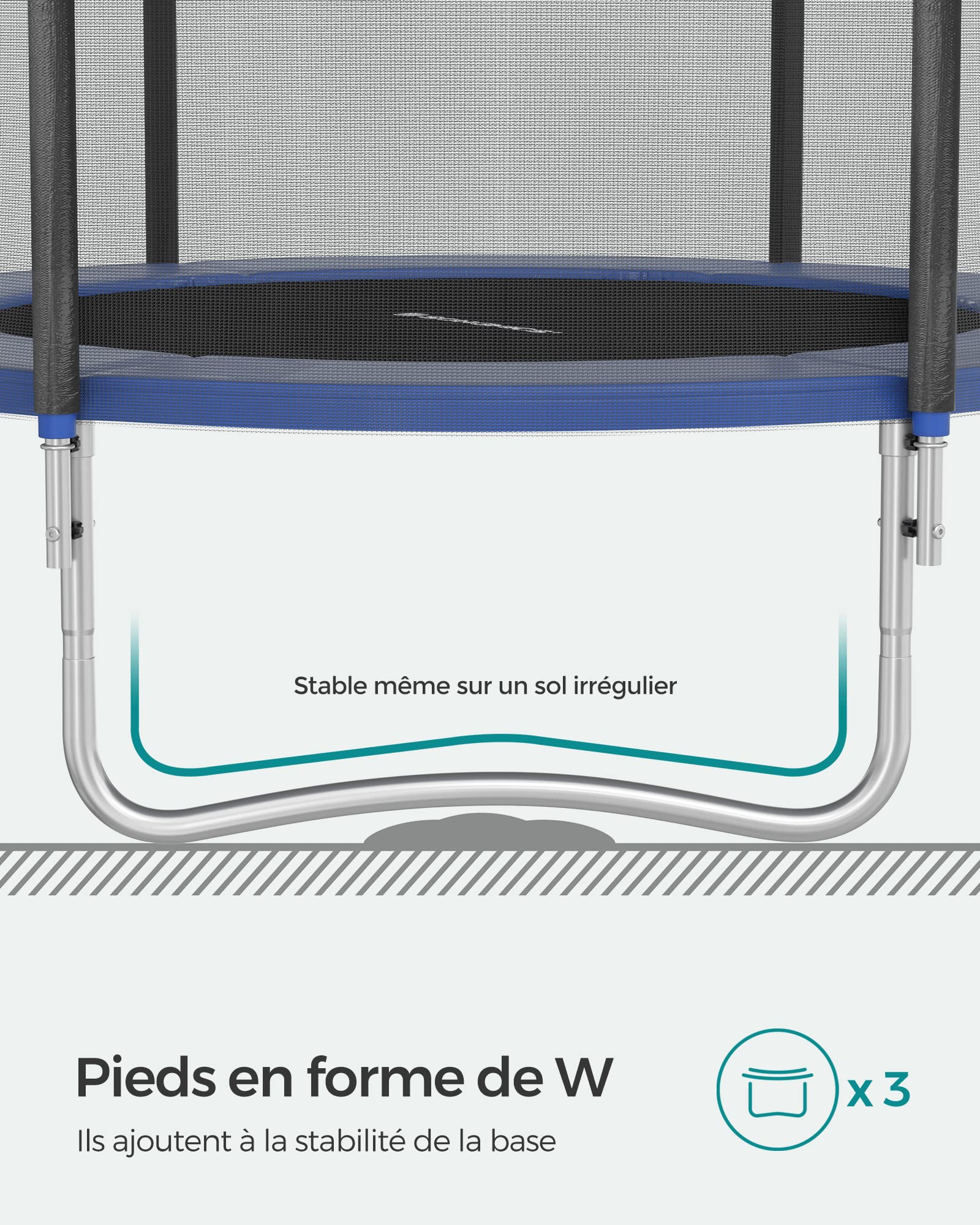 SONGMICS Trampoline Extérieur Enfant Diamètre 183/244/305/366/427 cm, Filet de Protection Externe, Coussins de Sécurité, Échelle, Poteau Droit de 180 cm de Haut, Cadre en Acier