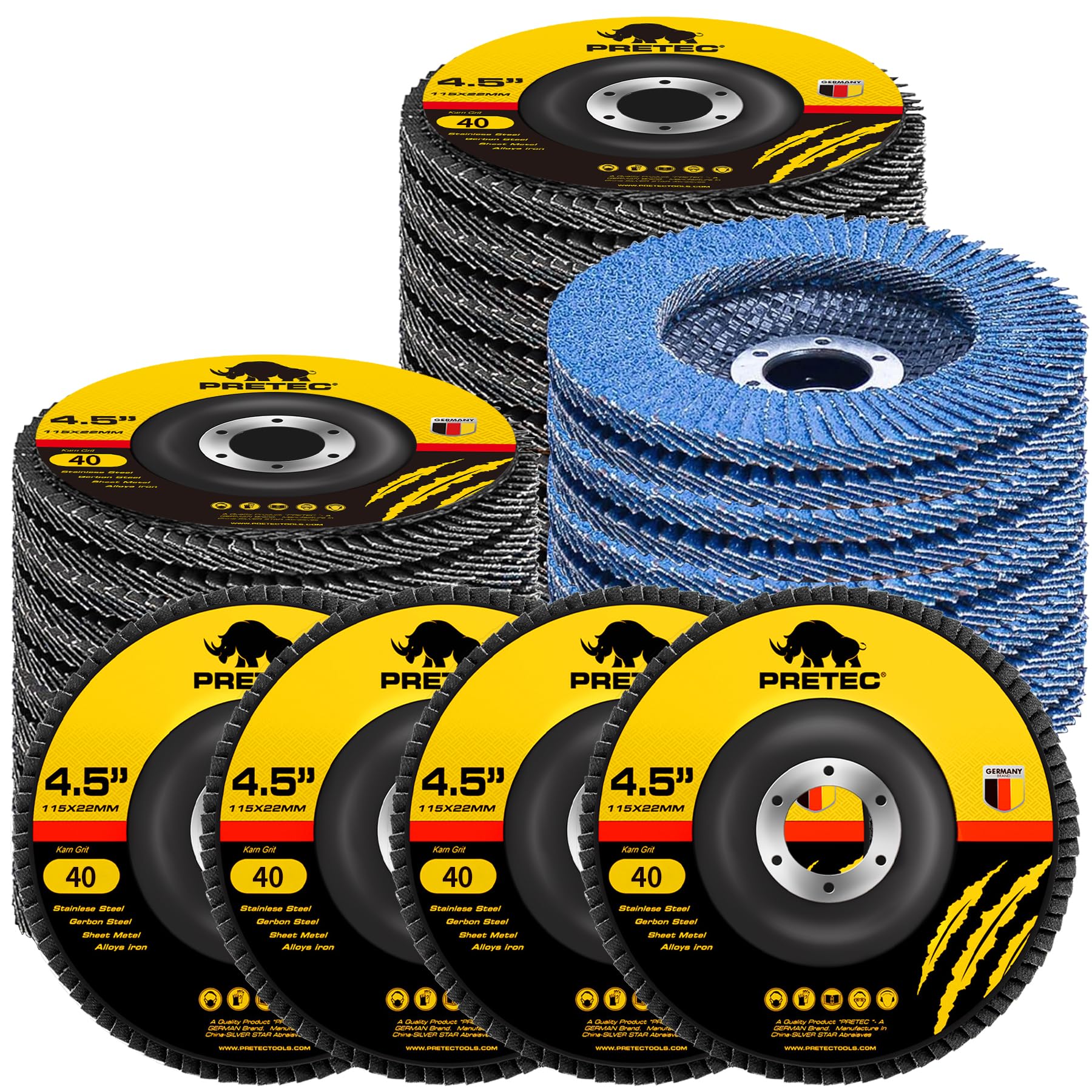 PRETEC Flap Discs - 12 Pack 80 Grit for Angle Grinders -12