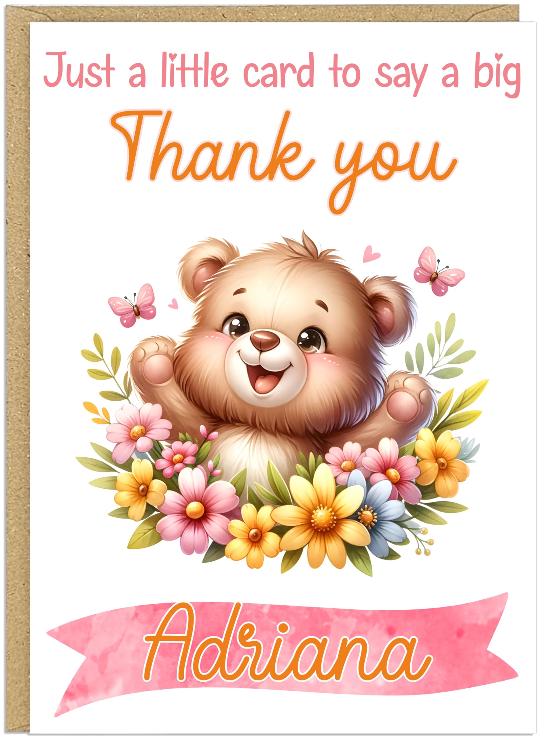 Personalised Thank You Card - Custom Add Own Name Cute Teddy Bear Floral Design - Just a Little Card to Say a Big Thank You - Any Occasion Gratitude Greeting Cards (Design 5)