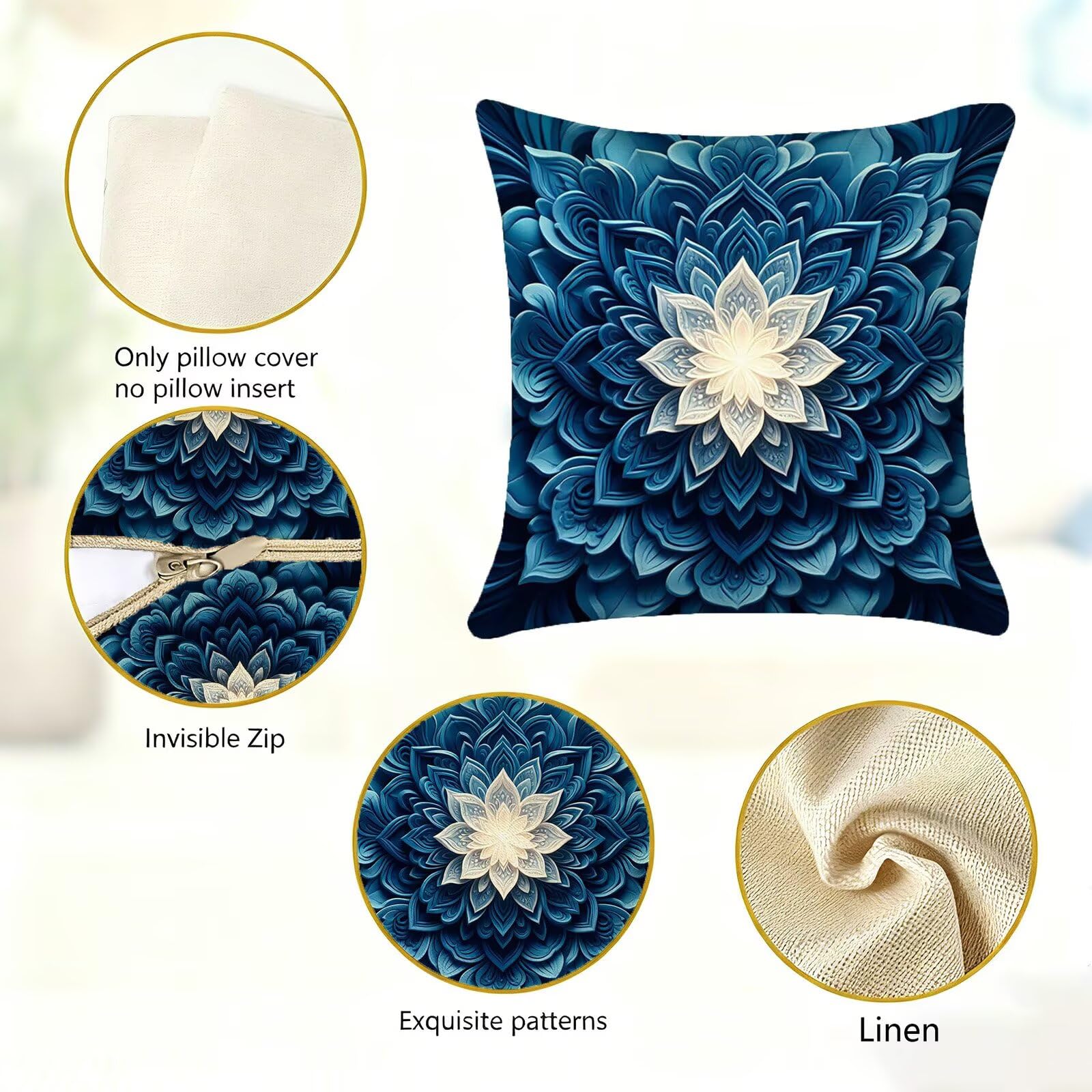 Blu Federe Cuscini Divano 40x40cm, Cuscini da Esterno Set de 4, Cod-264