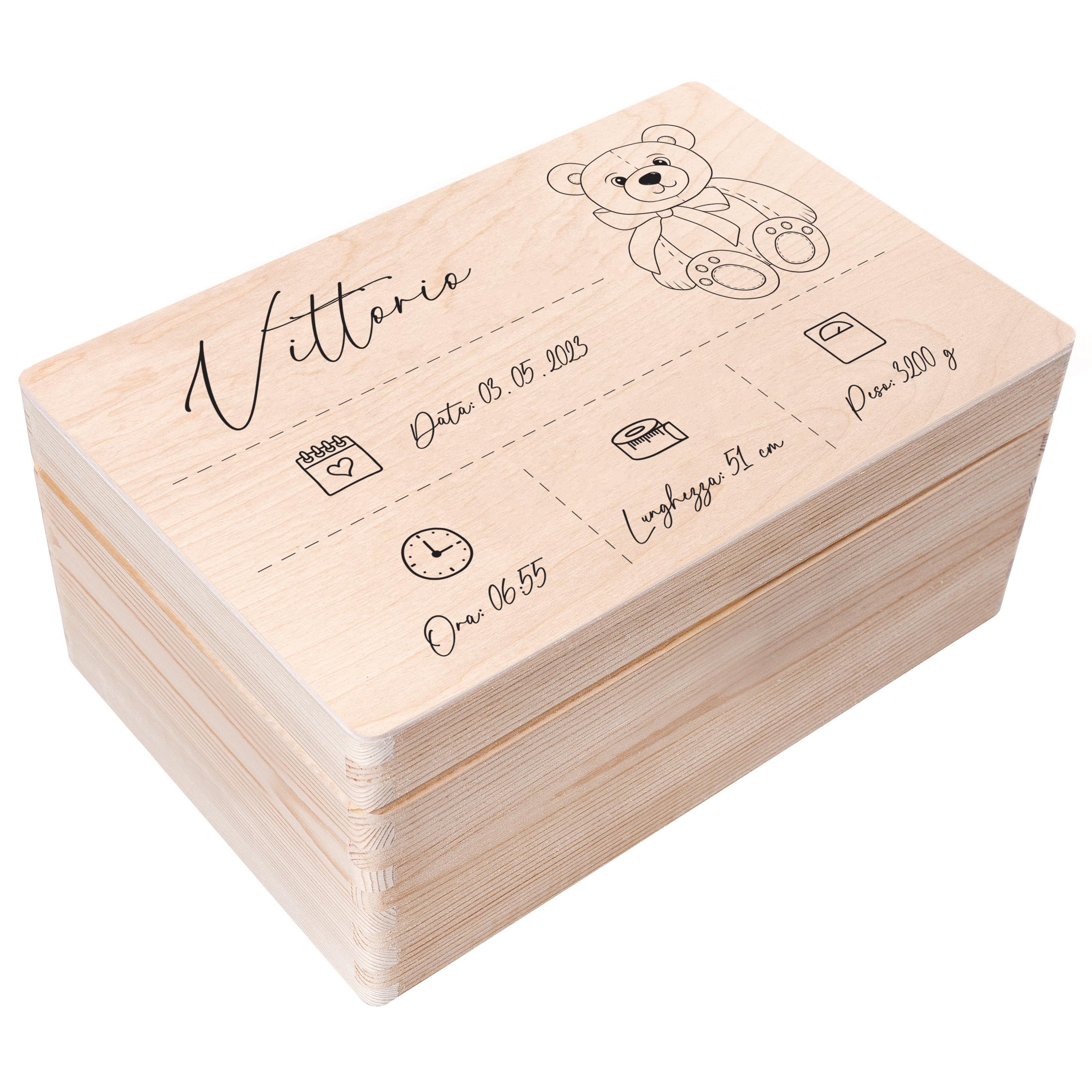Creative Deco Scatola dei Ricordi Neonato/Nascita Personalizzata Regalo - Orsetto | Personalizzato Scatole Legno per Bambini | Incisione Cassetta Portaoggetti, Portagiochi | per Ragazzo e Ragazza
