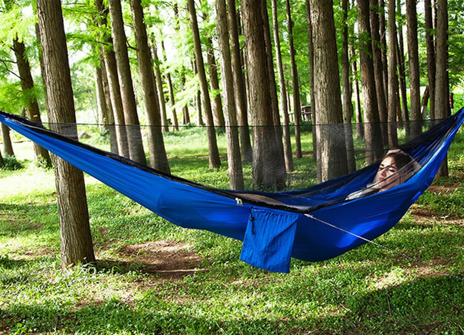 Camping Hamaca para Acampar De 290x140 Cm con Red, Hamacas Ligeras Portátiles Viaje Correas para Árboles Y Mosquetones Hamaca Portátil(Grün)