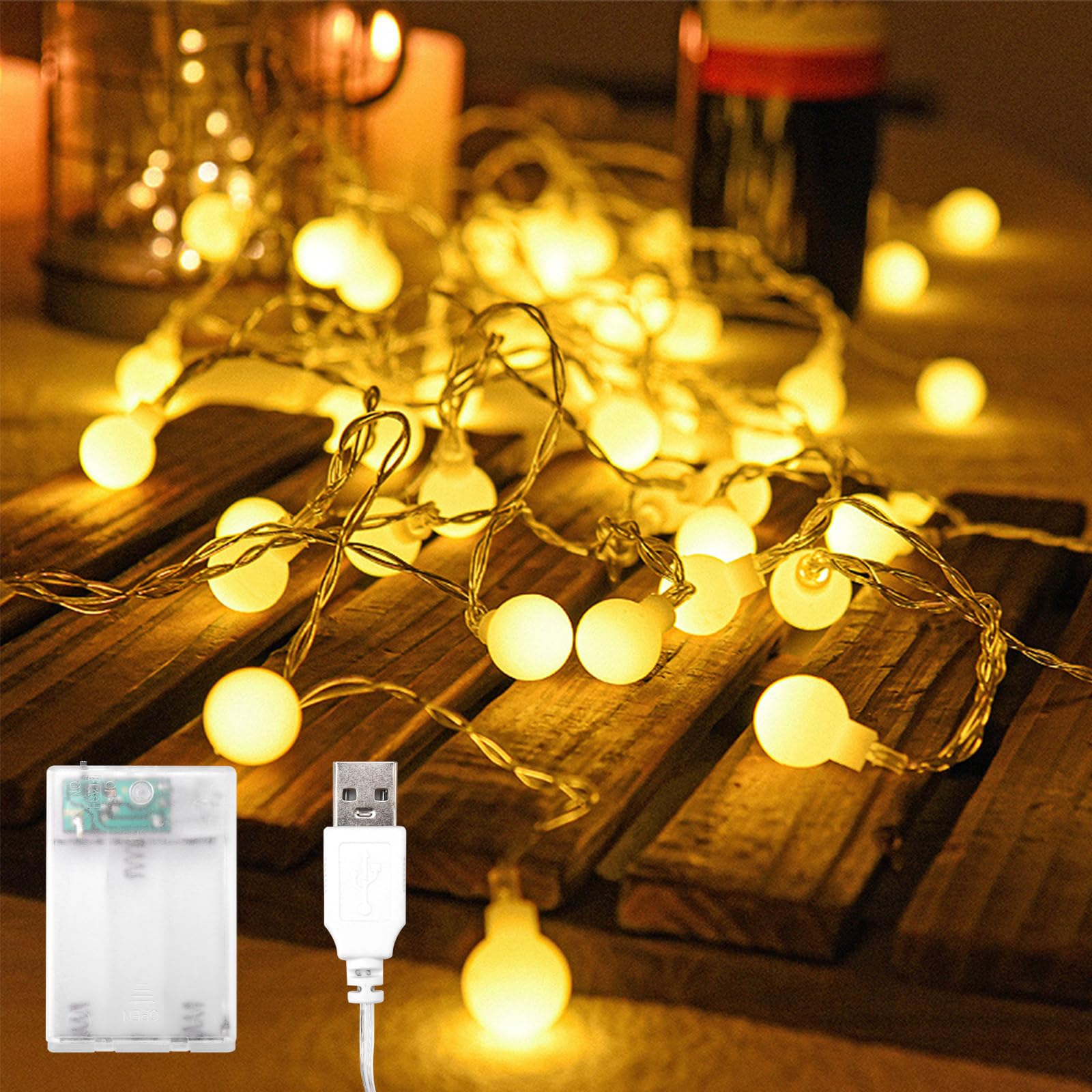 Led-lichtsnoer op batterijen, 20 decoratieve heldere bollen, led-lichtkettingen met timer, voor binnen en buiten, slaapzaal, kamer, bruiloft, feest, Kerstmis, 3 m