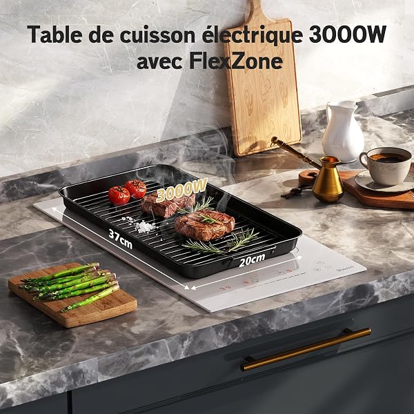 Disaenvir Plaque à Induction Blanch 2 Feux avec Prise, Plaque Induction 3500W avec Zone Flexible, Table de Cuisson Encastrable 30CM, Fonction Boost, Minuterie, Verrou de Sécurité, 220V - 2