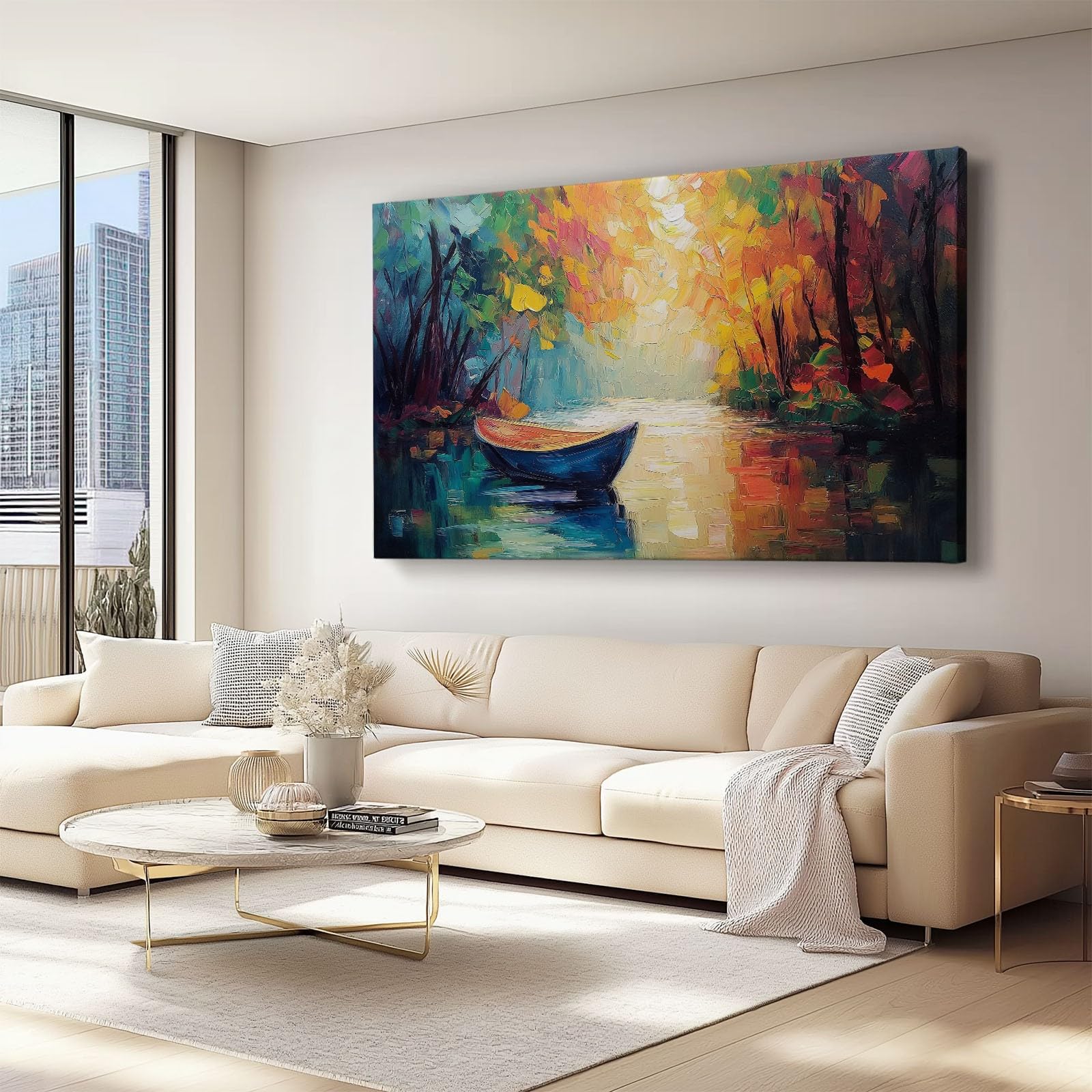 Impression sur Toile Decoration Murale Peinture 120L x50l cm Tableaux Art Décoratif Muraux Décoration Chambre Abstrait, Bois, Rivière Abstrait - Moderne Couleur chaude