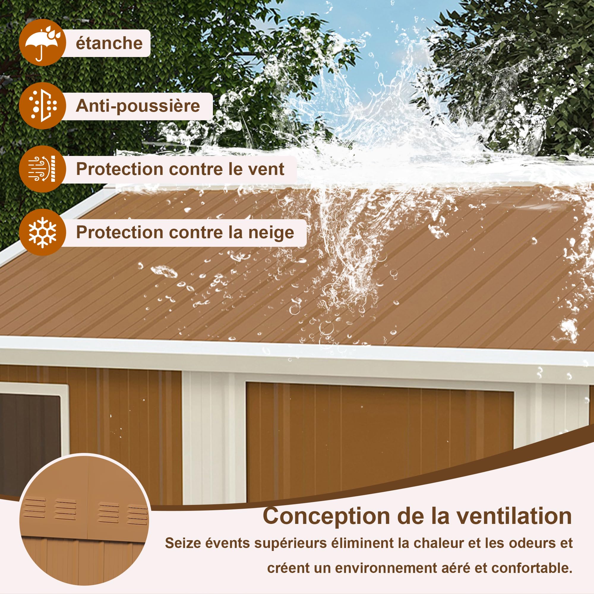 Azkoeesy Capanno Giardino Acciaio 184x116 / 300x240 / 360x298 cm, Metallico Impermeabile con Finestre - Porta Serrabile - Ventilazione, Senza Base, per Attrezzi e Biciclette (300x240 cm)