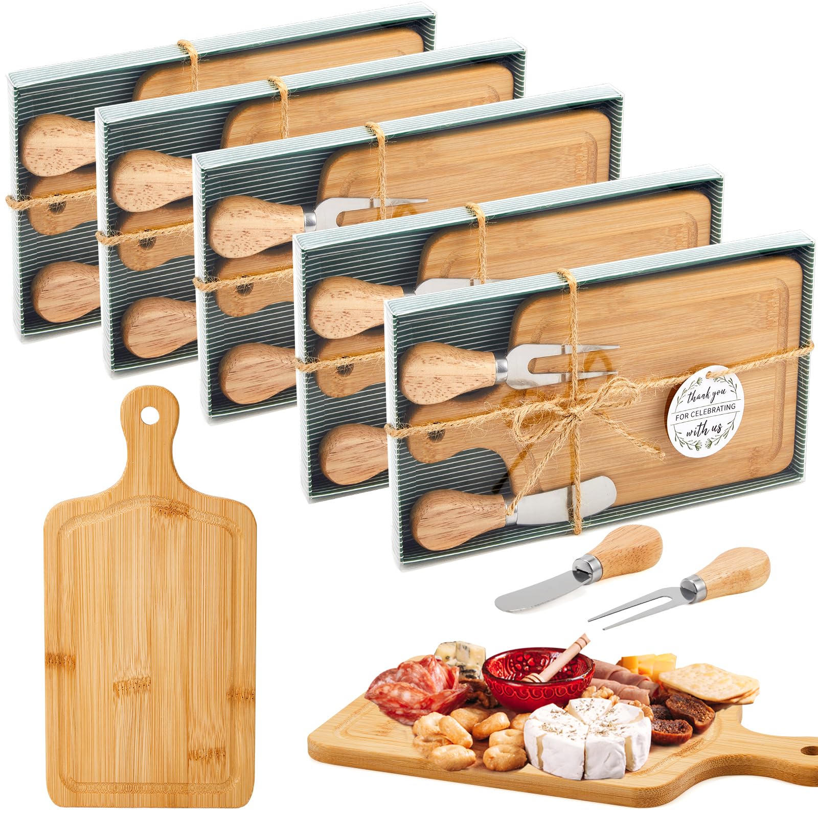 Ziliny 5 Sets Baby Shower Prizes Mini Charcuterie Board, Bamboo Color