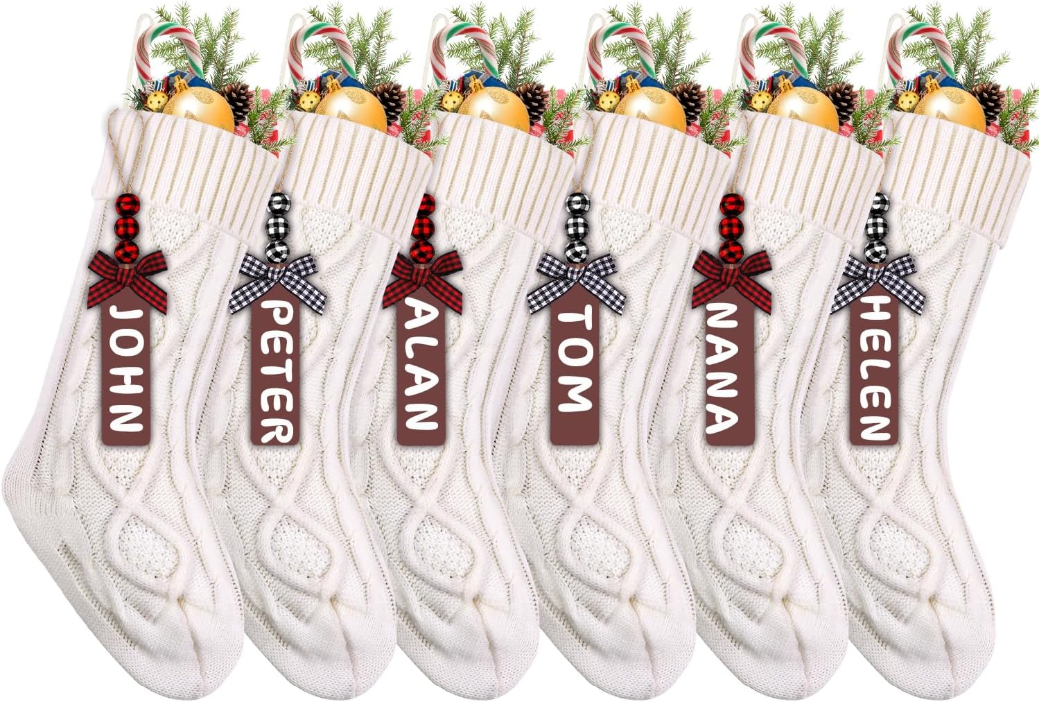 ximishop 6pack white christmas stockings,18inches large cable knitted stocking personalized xmas hanging stocking decorations with name tags for holiday christmas party family decor