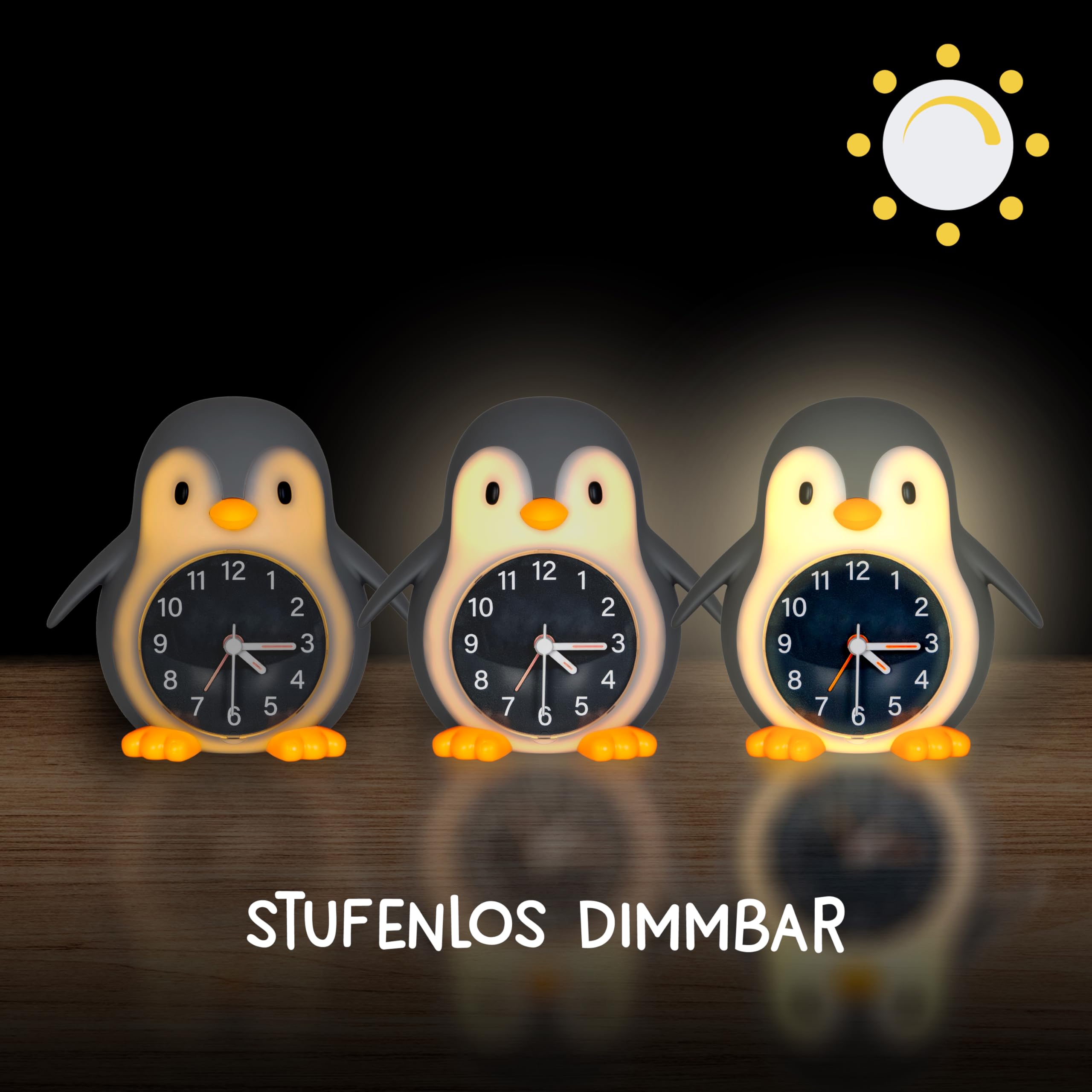 MegaLight Kinderwecker mit Kindernachtlicht | 2in1 Wecker Kinder + warmweißes Nachtlicht Kinder mit 30-Min Sleeptimer | Sanftes Wake Up Light für natürliches & kindgerechtes Aufwachen | POPPY PENGUIN