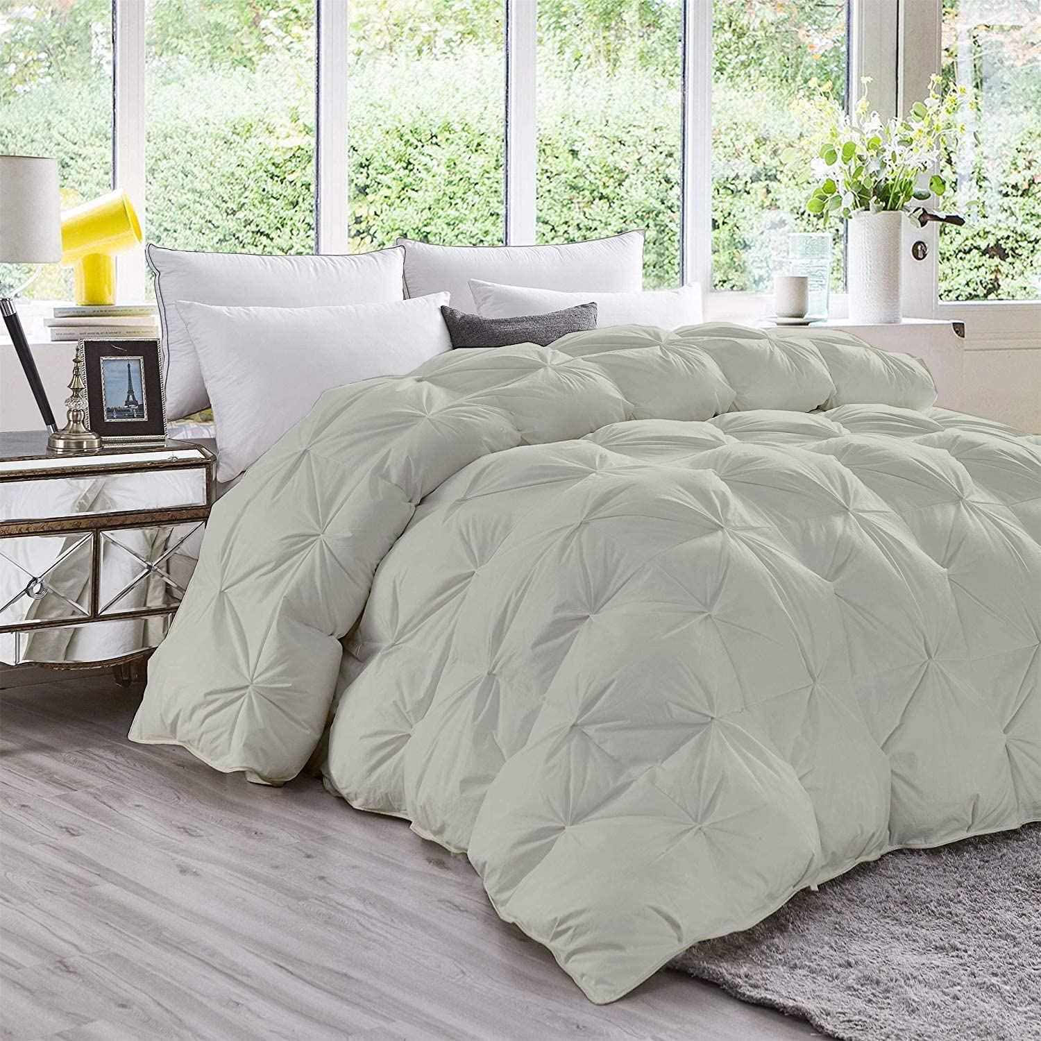 Jackson Hole Home Pinch Pleated Down Comforter- Super King Plus 120x120 Inches 1 Piece All-Season Duvet Insert, 500 GSM with Corner Tabs 100% Egyptian Cotton (Super King Plus 120x120, Silver)