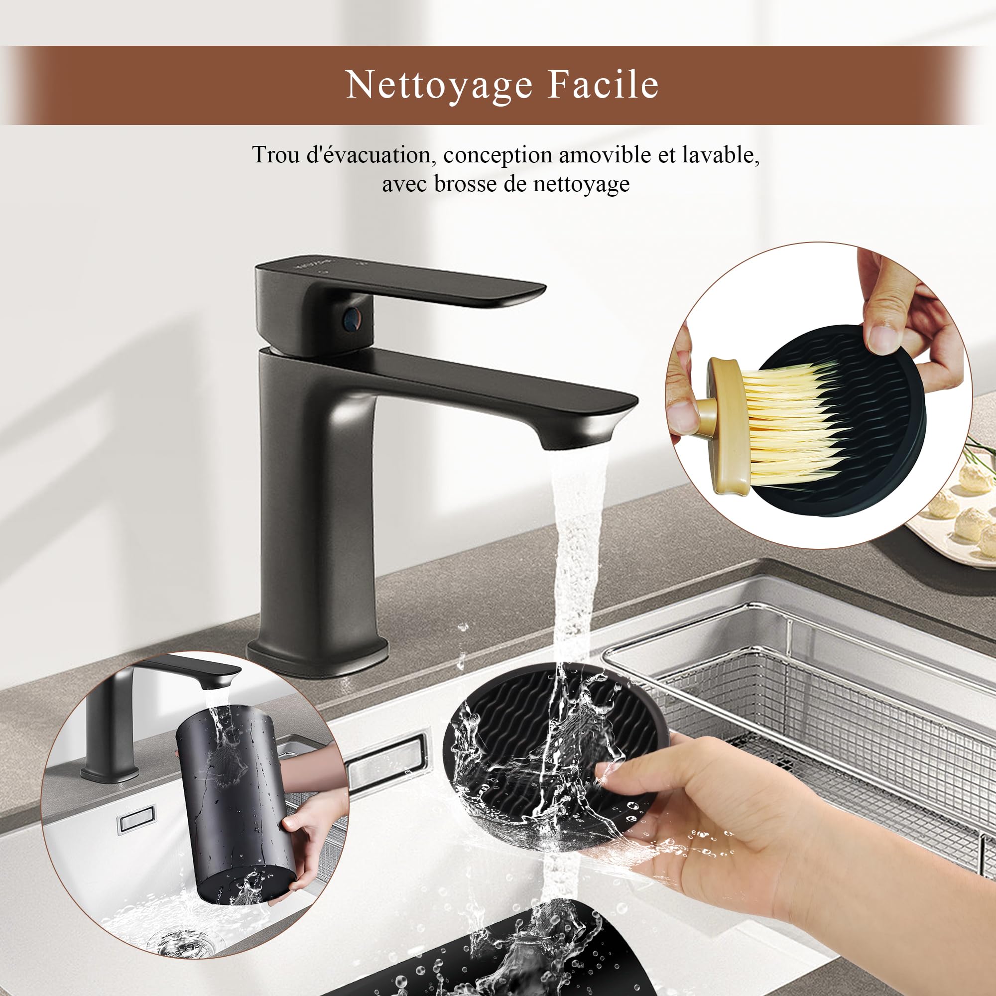 Bloc Couteaux Cuisine Vide Noir - Design Ondulé avec Support Porte 20 couteaux - Bloc Cuchillos Vide Antidérapant et Ventilé avec Brosse et Boîte de Rangement