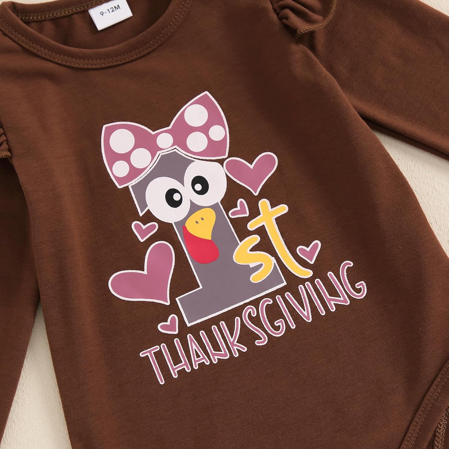 SAYOO My First Thanksgiving Baby Girl Outfit Newborn Little Turkey Bodysuit Romper Bell Bottom Pants Headband Fall Clothes - Image 6