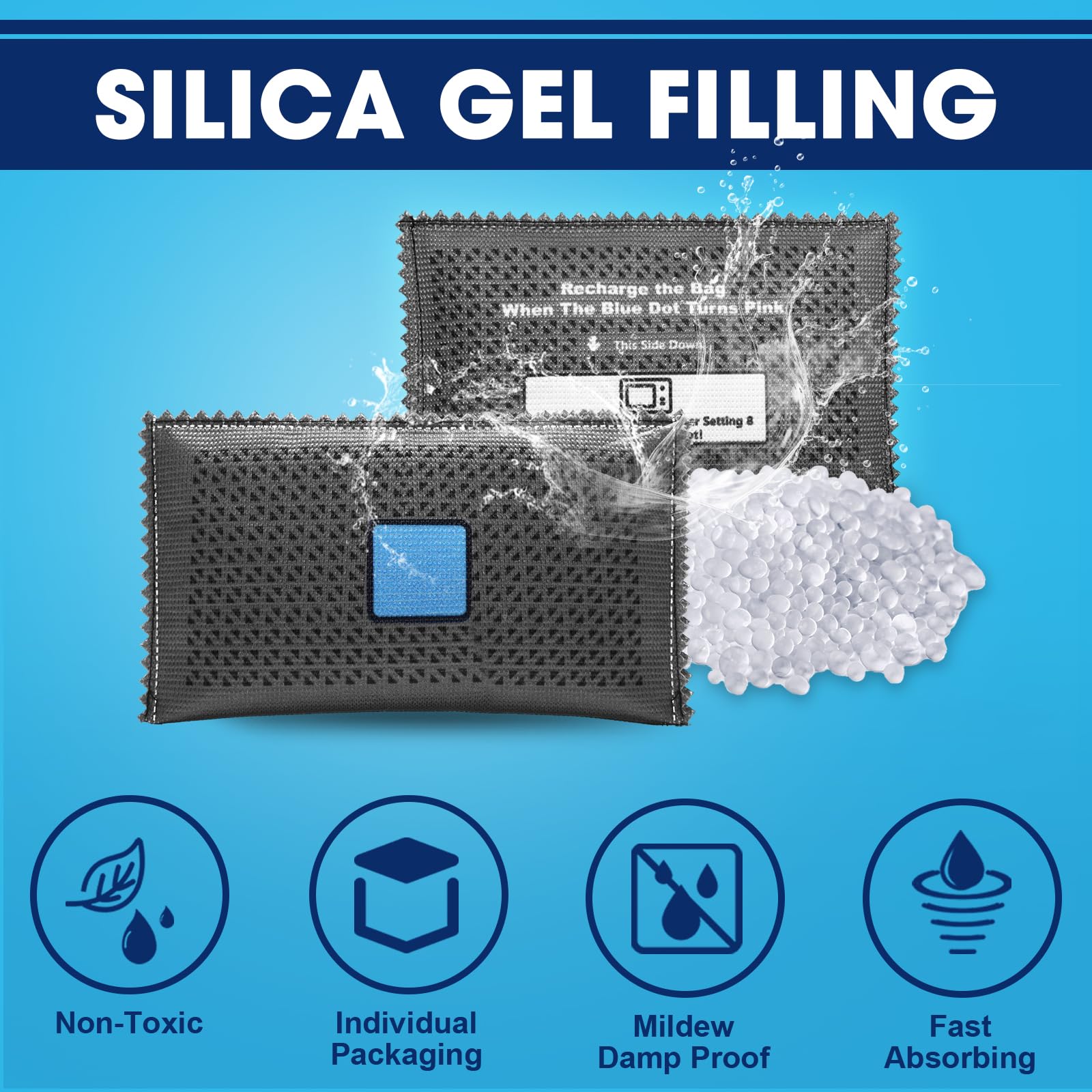 Timgle 10 paquetes desecantes recargables de 200 g para almacenamiento, paquetes de gel de sílice, bolsas absorbentes de humedad seca, bolsas desecantes reutilizables para deshumidificadores de coche