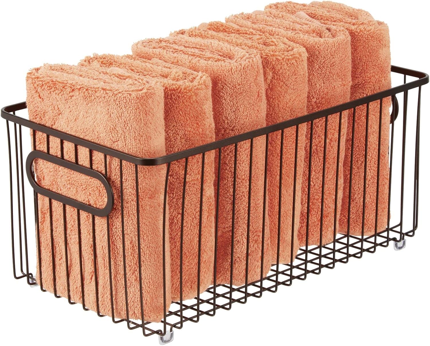 mDesign Metal Bathroom Storage Organizer Basket Bin - Farmhouse Wire Grid Design - for Cabinets, Shelves, Closets, Vanity Countertops, Bedrooms, Under Sinks - Extra Large - Bronze