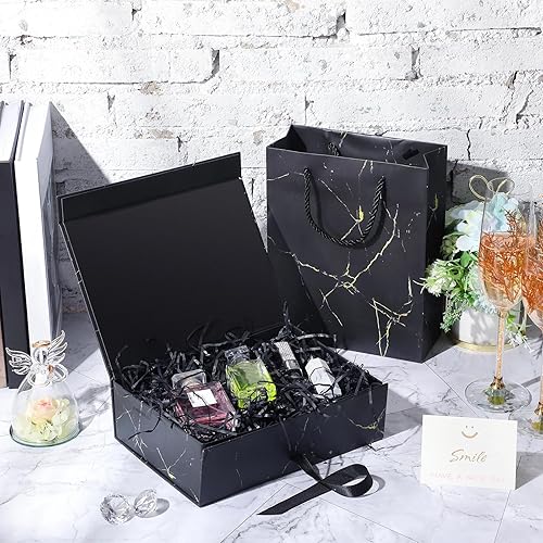 Miniatura 5 de Zonon Caja de regalo con tapa y cinta de 9 x 7 x 3 pulgadas, caja de embalaje de lujo, tarjeta de felicitación y papel de seda para Halloween,