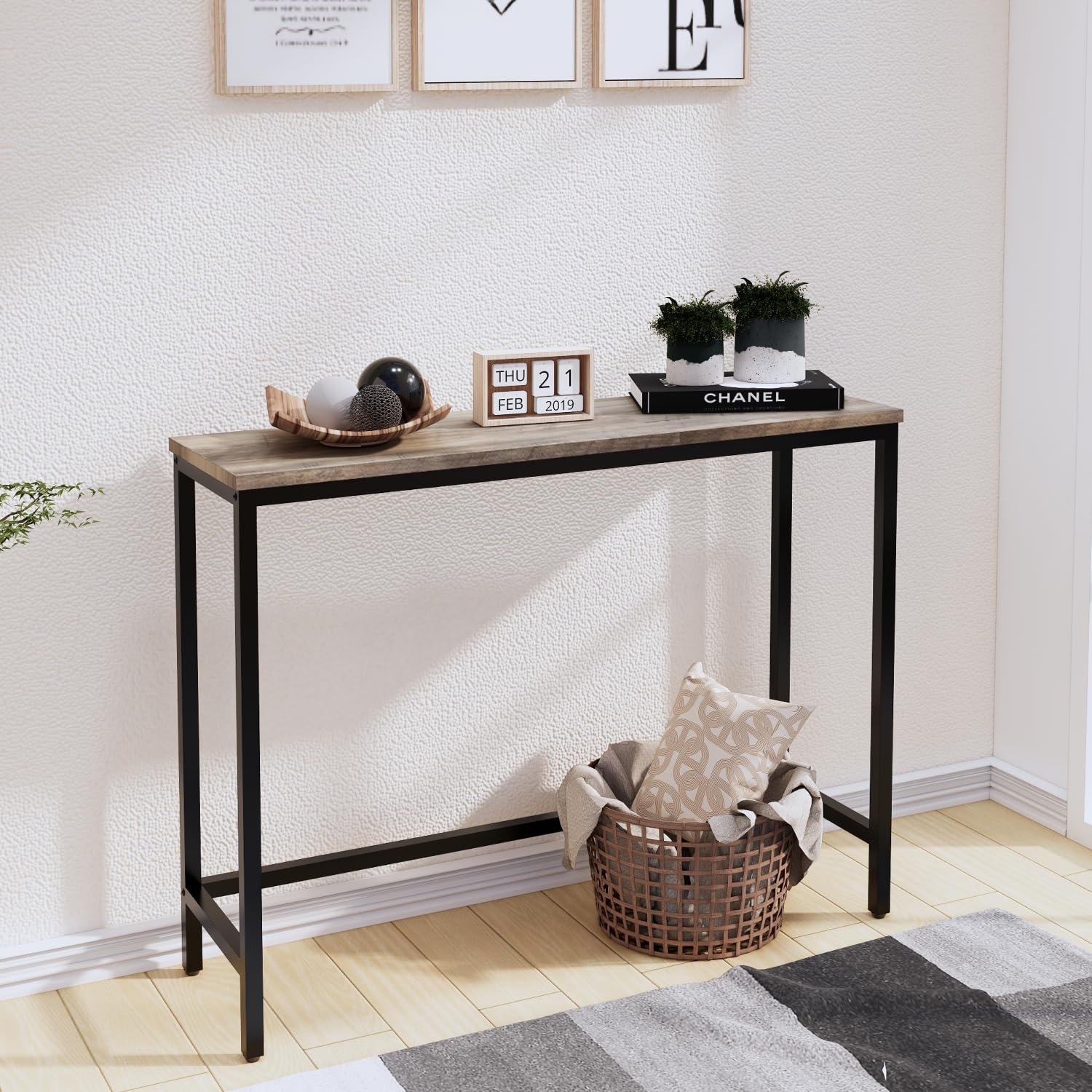Mesa de consola de 39.4 pulgadas, mesa de entrada de pasillo, mesa de sofá detrás del sofá, para sala de estar, entrada, fácil montaje, mesa decorativa, gris 9
