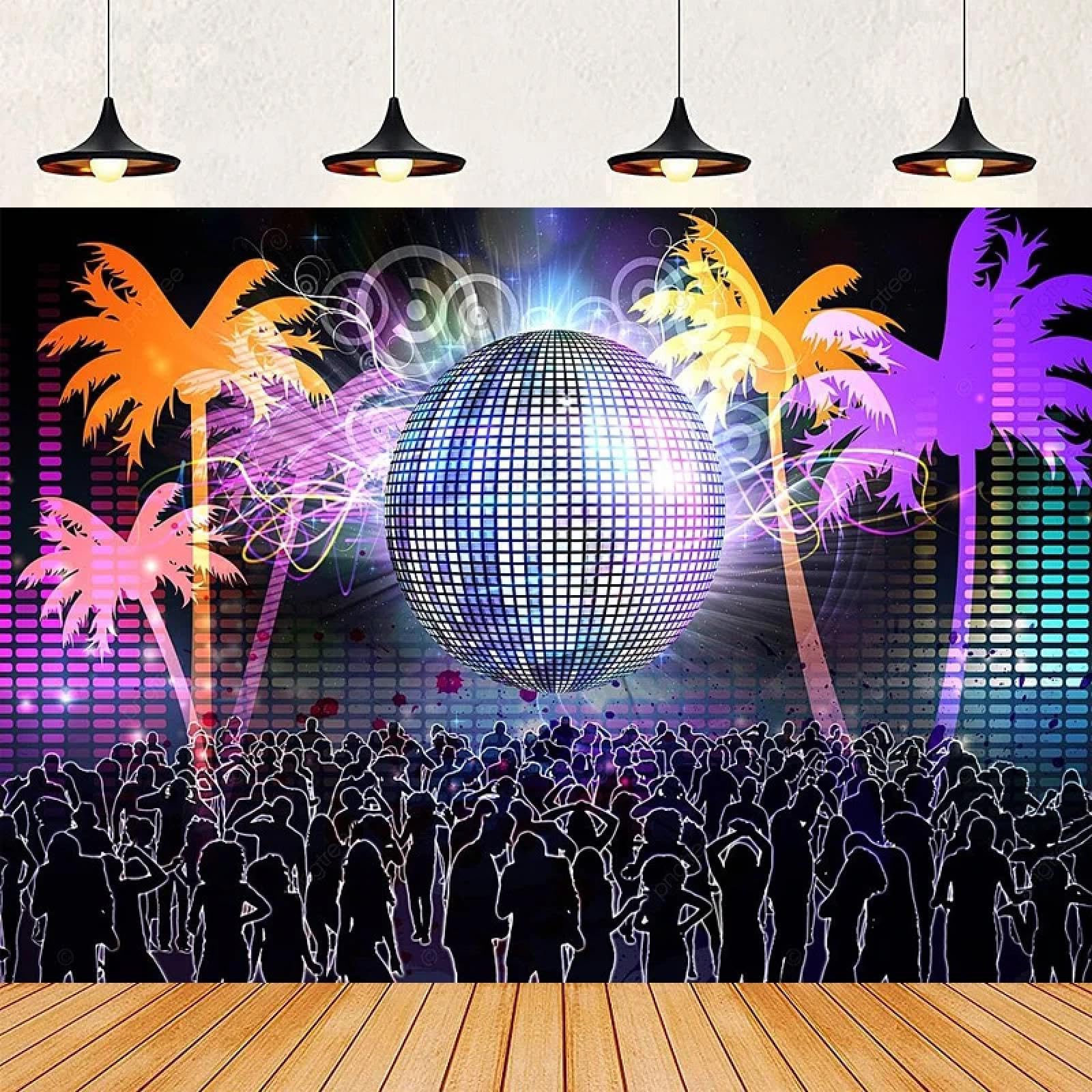 Fotografia Sfondo anni '70 80 Disco Ball Boombox Danza Palcoscenico Riflettori Musica Sottofondo Ritratto Tiro Banner Poster