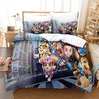 Paw Patrol Bedding Set Movie Poster Duvet Cover Set With Pillowcases 3D Printed Bed Set Bed Linen Comfortable Bedclothes Bedroom 2 Pcs Single（135X200CM）