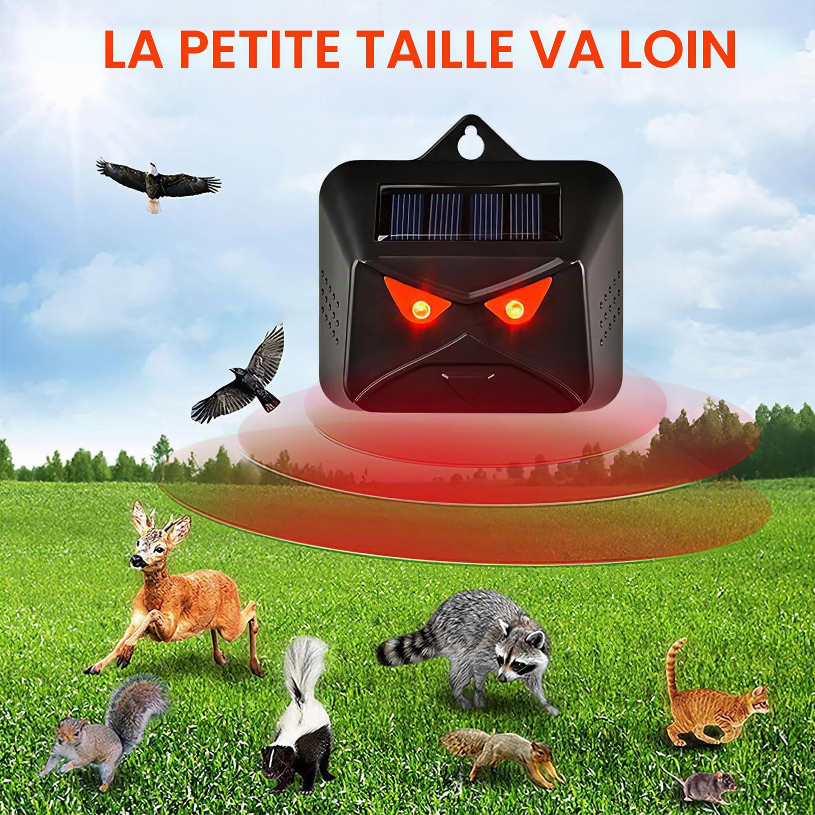 Répulsif solaire pour animaux ALLOMN, lot de 4 répulsifs solaires pour animaux de nuit avec lumière LED rouge, dispositifs de dissuasion pour mouffettes, répulsifs pour cerfs, renards, mouffettes