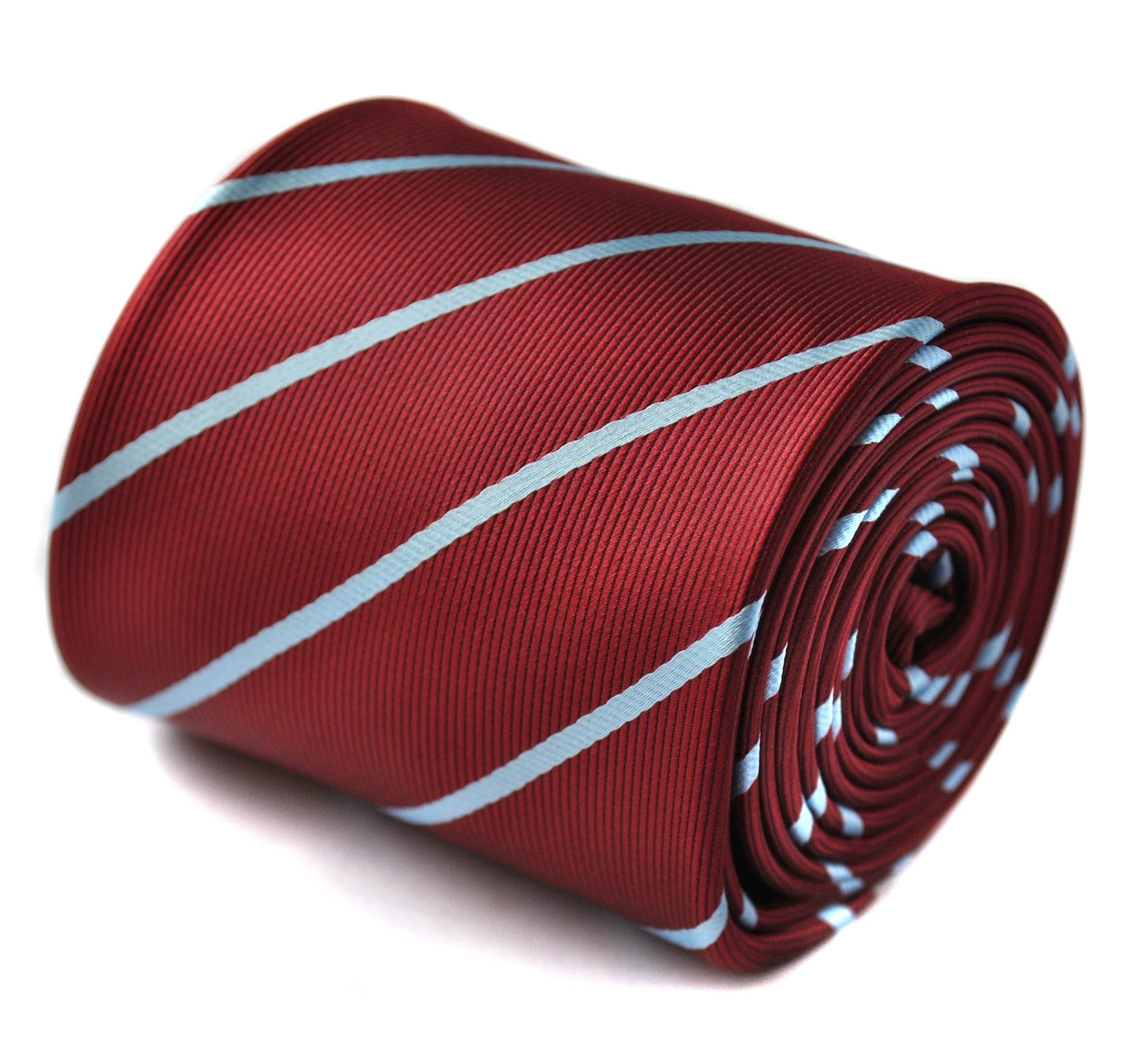 Frederick Thomas Maroon Tie with Thin Light Blue Stripes, 8cm Width Classic Men’s Necktie, 147cm Length, Ideal for Office Wear, Weddings, Formal Events and Business Meetings