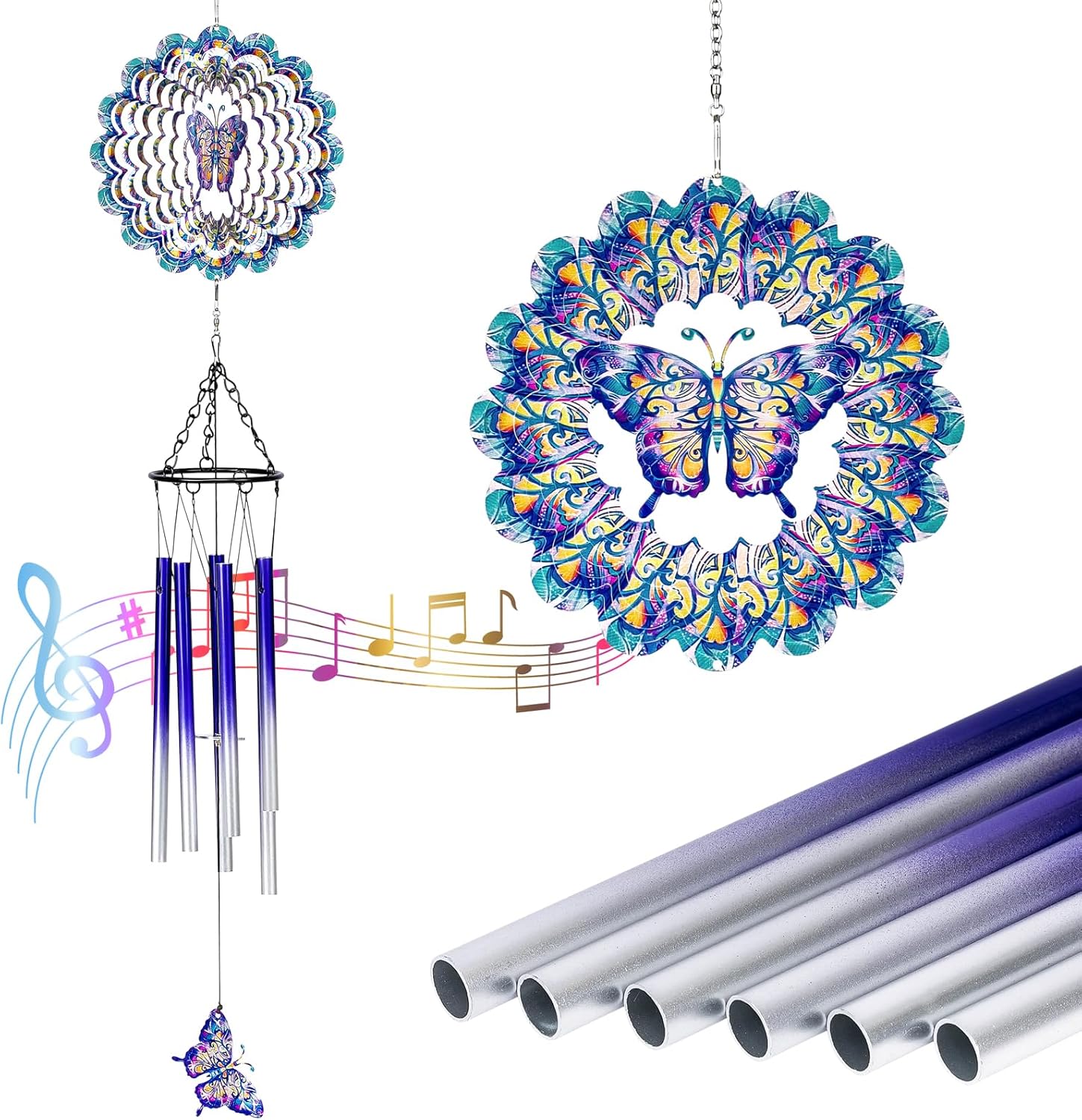 TUOKING Wind Chimes for Outside Butterfly Wind Spinner Windchimes Hanging Decoration for Outdoor Yard Garden Patio, Unique Gift for Mom,Women,Chimes Lovers