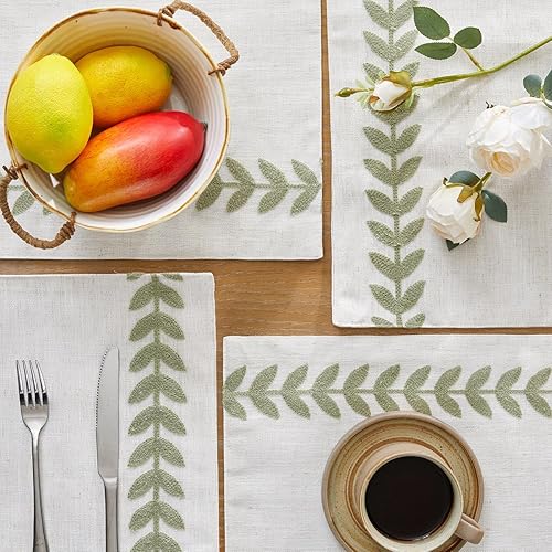 Miniatura 2 de Wracra Juego de 4 manteles individuales bordados, 13 x 18 pulgadas, manteles individuales rústicos de sauce irregular para mesa de cocina y