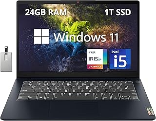2022 Lenovo IdeaPad 3i 14" FHD Business Laptop, Intel 12th Gen i5-1235U, 24GB RAM, 1TB PCIe SSD, Backlit Keyboard, Intel Iris Xe Graphics, 720P webcamI, Abyss Blue, Win 11, 32GB Snowbell USB Card