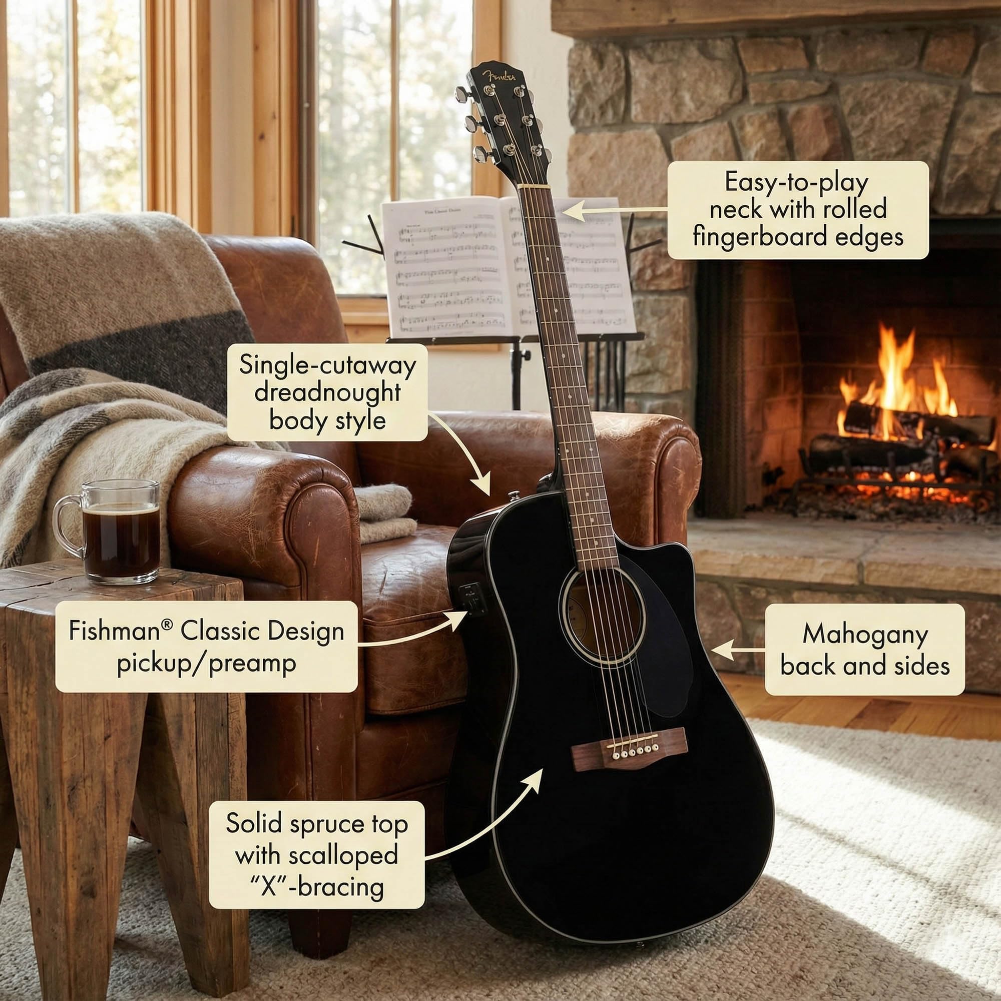 Amazon | Fender CD-60SCE ソリッドトップ ドレッドノート