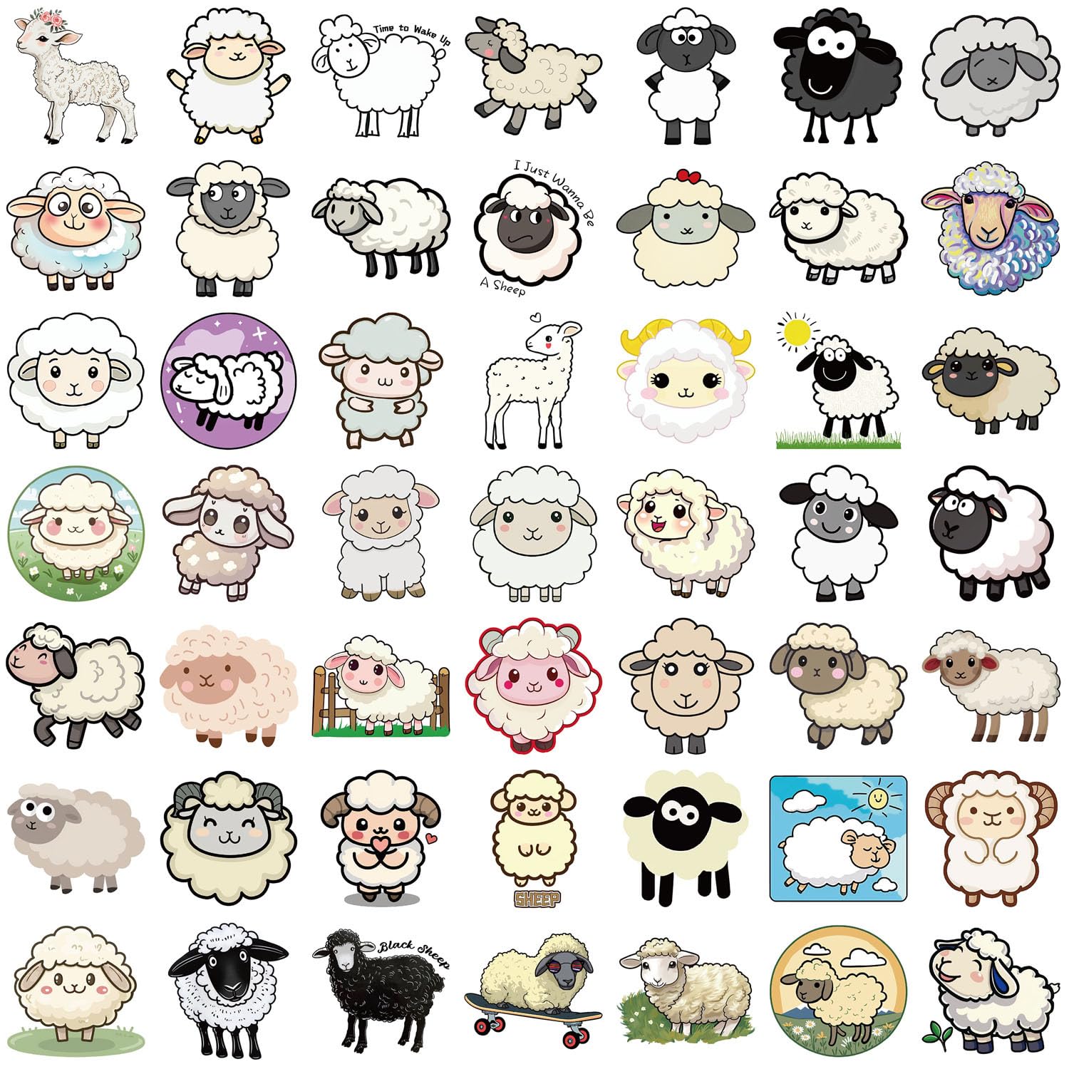 50Pcs Cartoon Sheep Stickers for Water Bottle,Helmet,Car,Phone,Scrapbook,Laptop,Skateboard,Luggage,Computer,Aesthetic Animal Vinyl Sticker,Children Adults Gift,Cute Lambs Waterproof Graffiti Decals - Image 4
