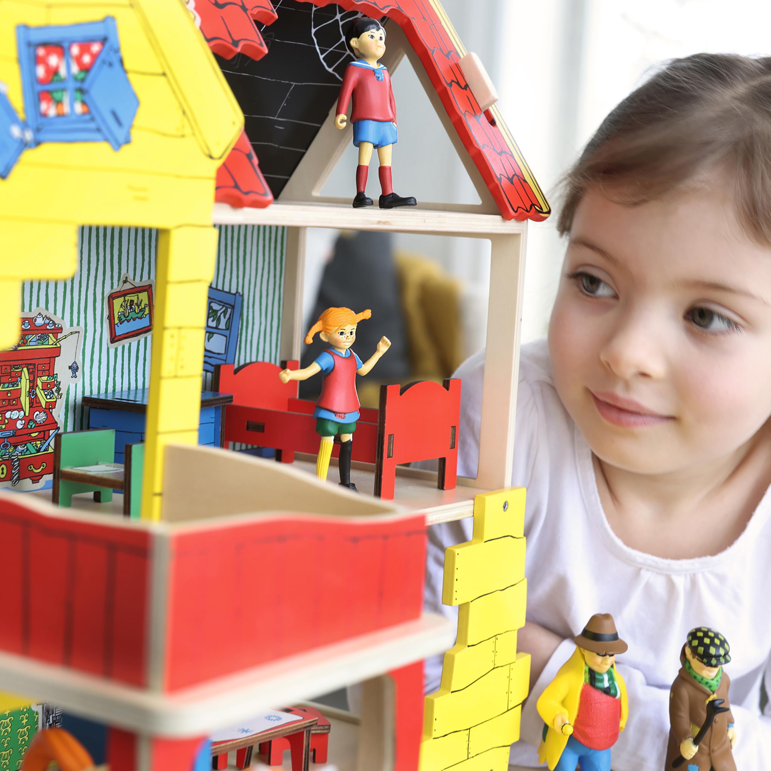 Pippi Langstrumpf Puppenhaus Bausatz aus Holz – 2-stöckiges Miniatur Haus – Spielzeug für Mädchen und Jungen ab 4 Jahre – schöner & hochwertiger Dollhouse Bausatz (Villa Kunterbunt)