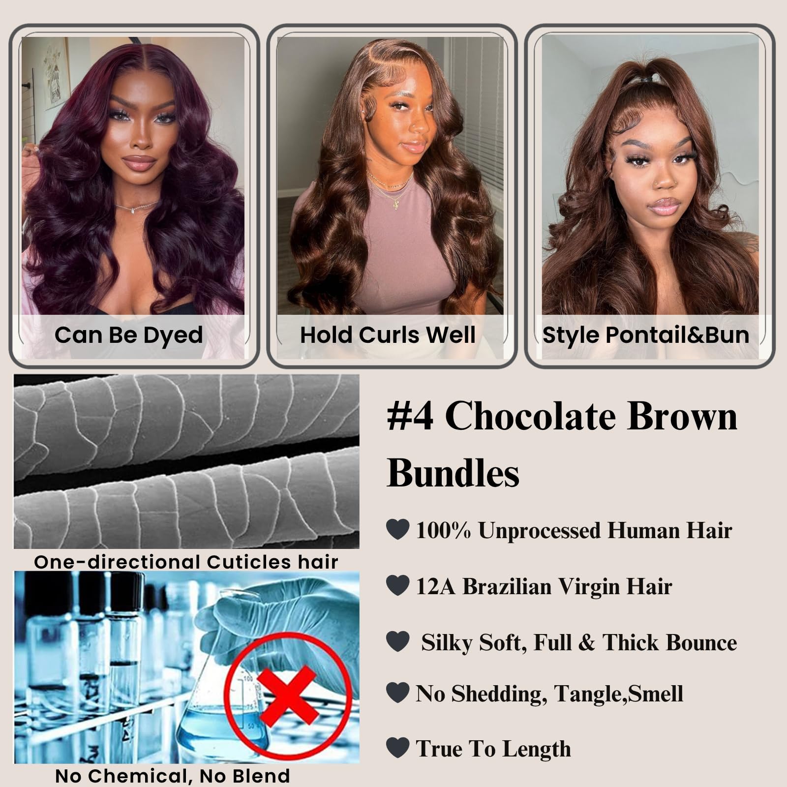 Amazon.com: ALHER Color #4 Chocolate Brown Bundles with 2x6