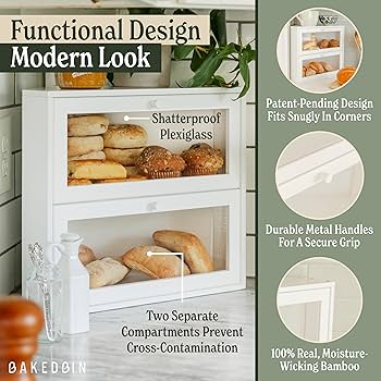 Amazon.com: BakedBin Corner Bread Box for Kitchen Countertop - New