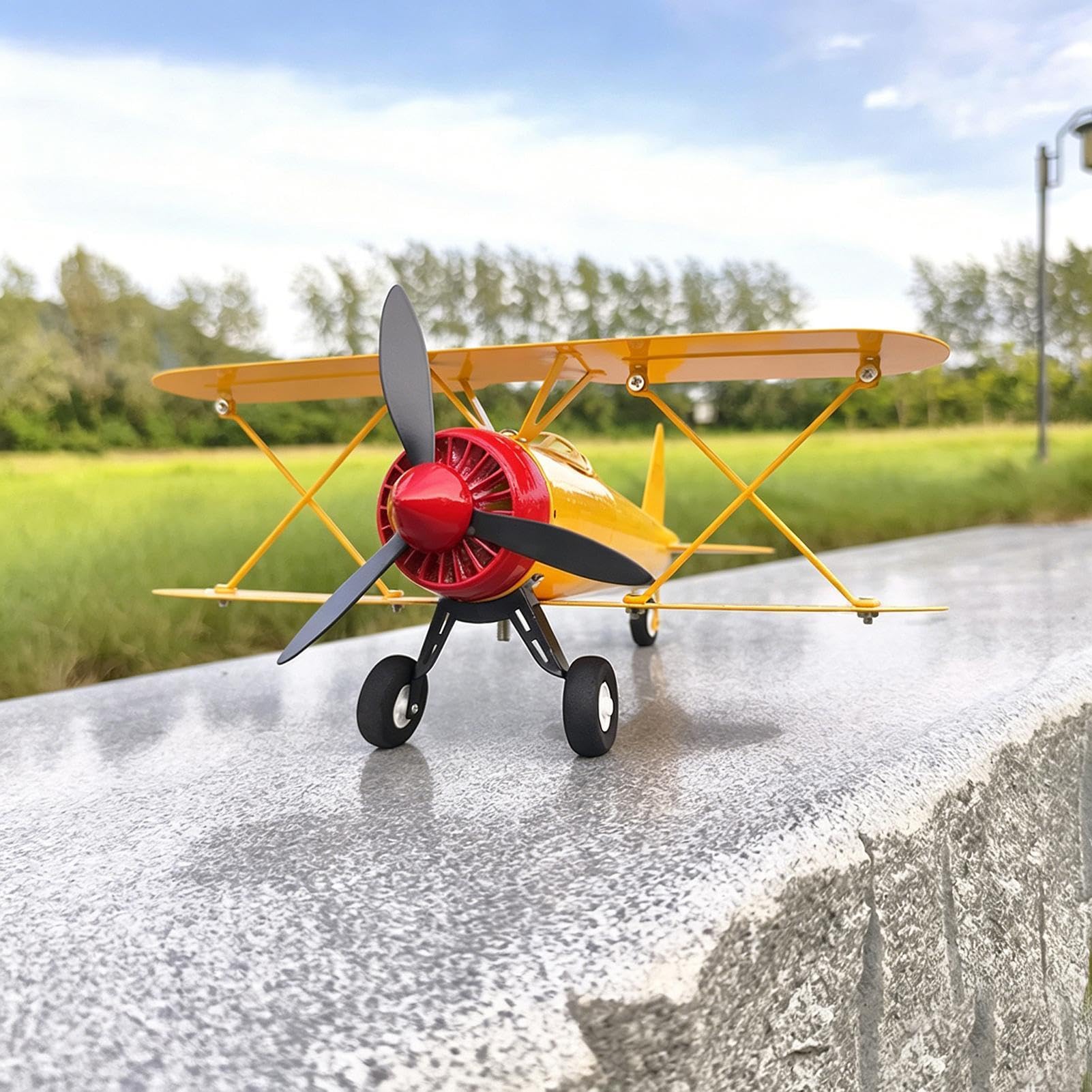 Airplane Garden Windmill - Elevates Outdoor Rural Landscaping Esthetics, Aerodynamic Metal Plane Weathervane Spinner, 28x21x13cm Fuselage Size Dimensions + 83cm Heavy Stake Pole, Rust Proof Co