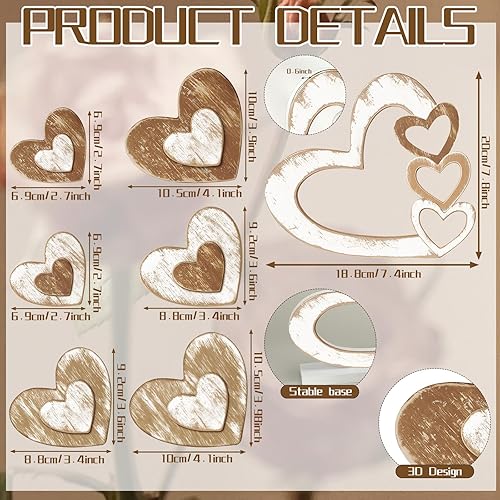 Miniatura 2 de 7 piezas de decoración para el día de San Valentín, bandeja escalonada de madera con forma de corazón, decoración retro para el día de San Valentín,