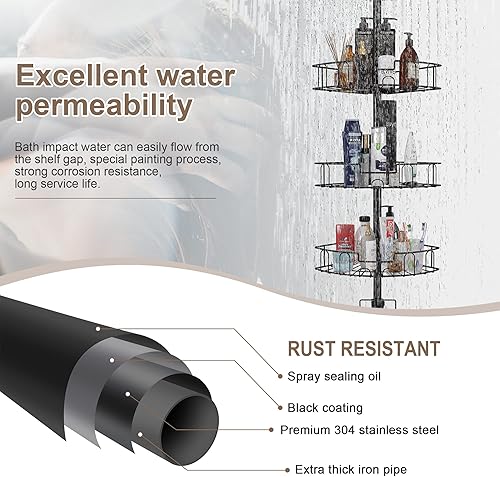 Miniatura 12 de Organizador de ducha esquinero – Estante de ducha extra grueso a prueba de óxido para ducha interior – Estante de ducha ajustable para baño y bañera