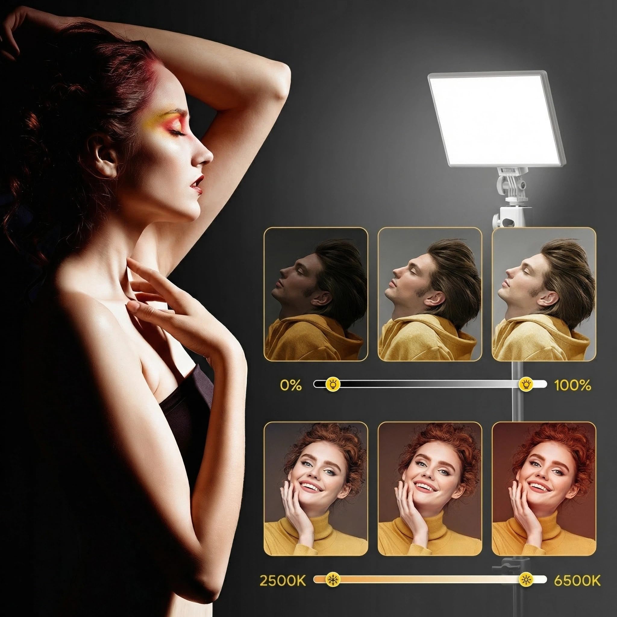 RALENO Lampa wideo LED, biała wbudowana bateria 4000 mAh x 2 baterie 3200-5600 K CRI95+ 0-100% regulacja jasności na lampie aparatu, do oświetlenia vloga, nagrywania wideo, konferencji, fotografii