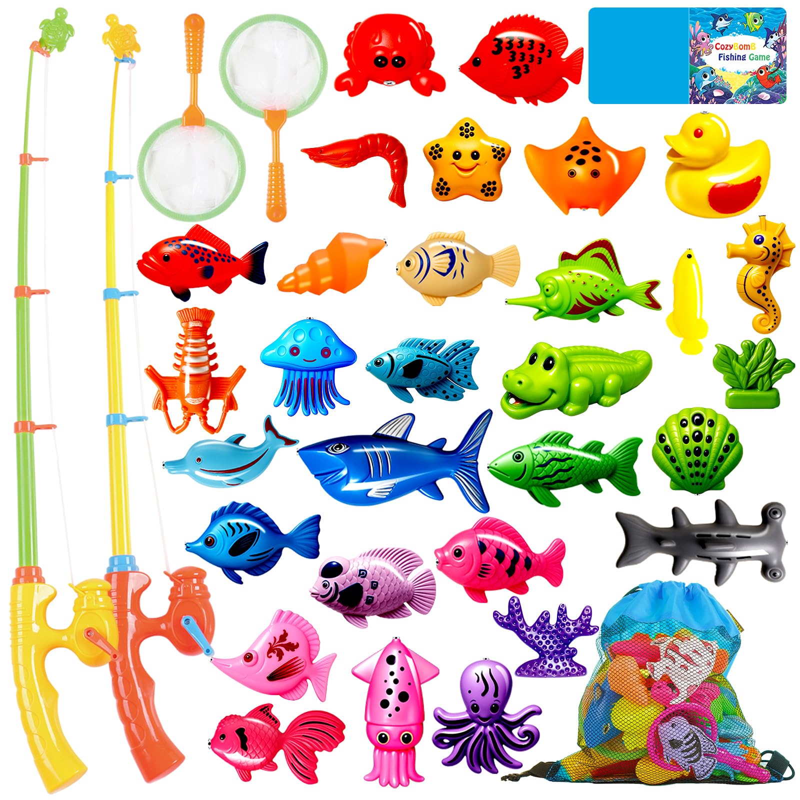Fishing Carnival Games Party Supplies Gifts for Kids - Beach Sea Ocean Themed Catch Fish Toys Summer Pool Favours Christmas Birthday,Learning Play-set for Age 3 4 5 6 Year Old Boys Girl Bday Xmas STEM