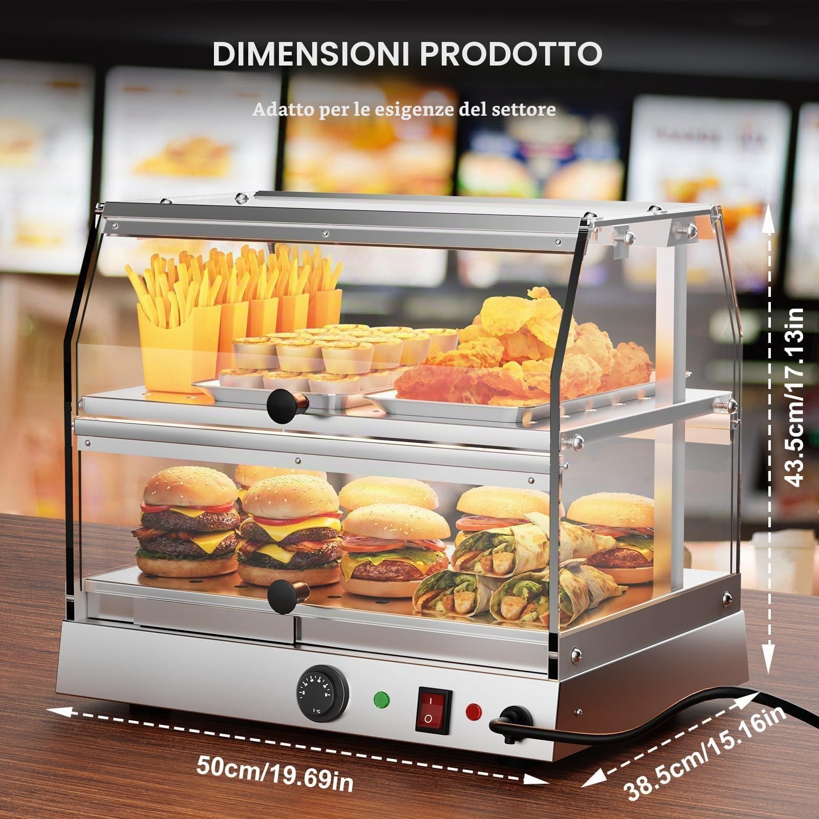 TAIMIKO Scaldavivande commerciale Cabinet Warmer Vetrina In Acciaio Inox 2 Livelli Pizza Warmer Display Cibo Caldo Pasticceria Più Caldo Piano di Lavoro Riscaldato Riscaldamento Vetrina Pasticceria