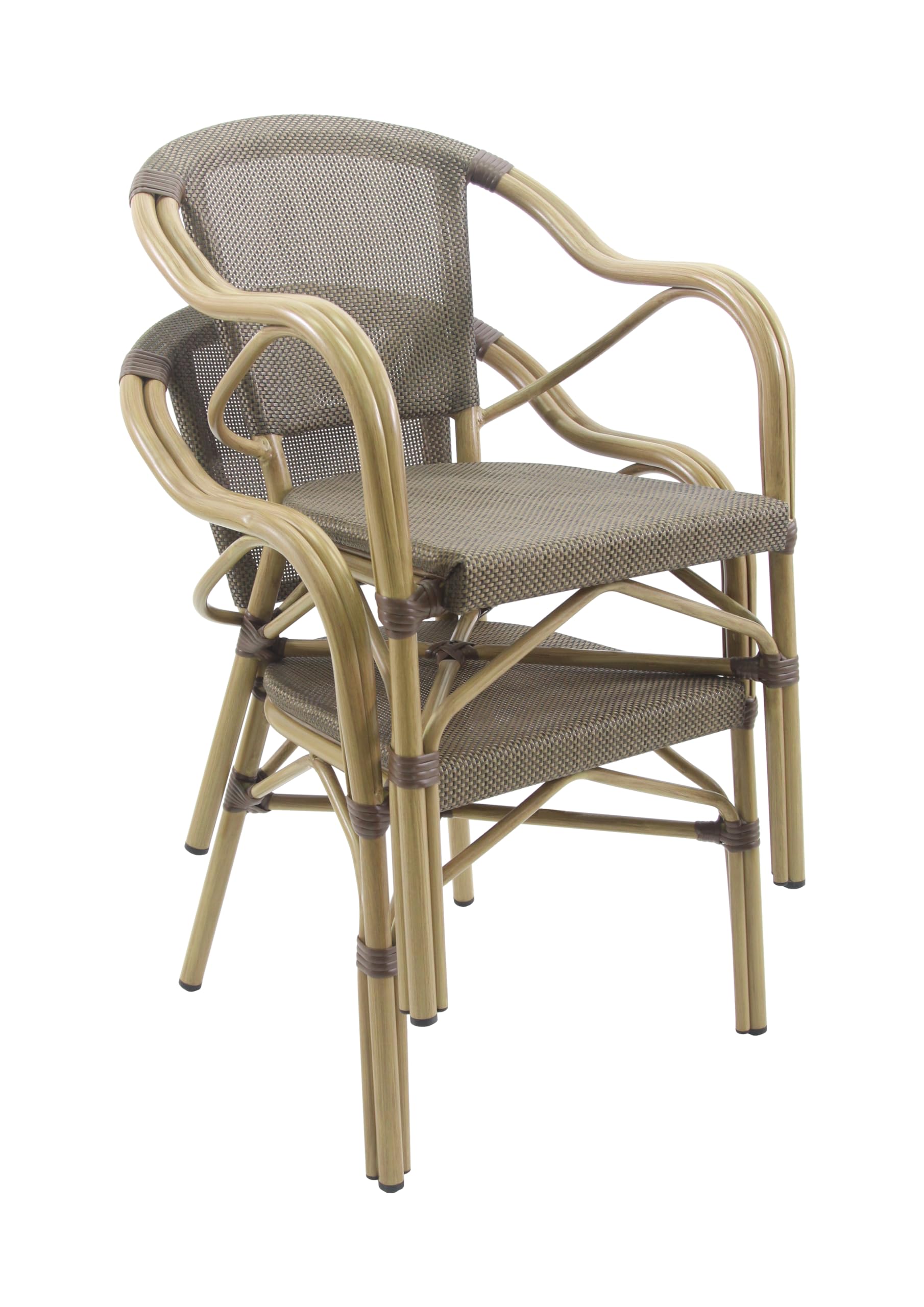 Metro Professional Gartenstuhl in Bambus-Optik mit Armlehne Mesin, Aluminium/Textilen-Bespannung, 56 x 59 x 81 cm, 150 kg Tragkraft, Braun