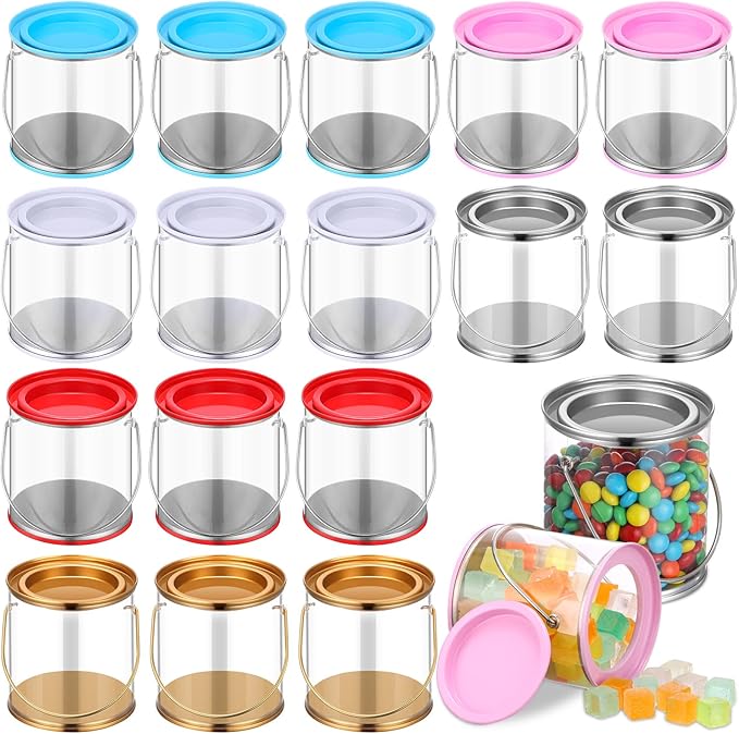 Amyhill Paint Cans Clear Plastic Paint Cans 3 x 3 Inches Mini Empty Bucket with Lids